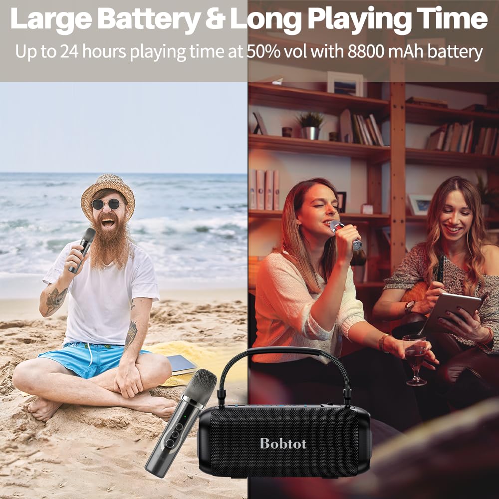 Portable Karaoke Machine, Speaker With Microphone, Three Echo Levels, Indoor And Outdoor Modes, Deep Bass, Ipx6, Bt 5.3, Support