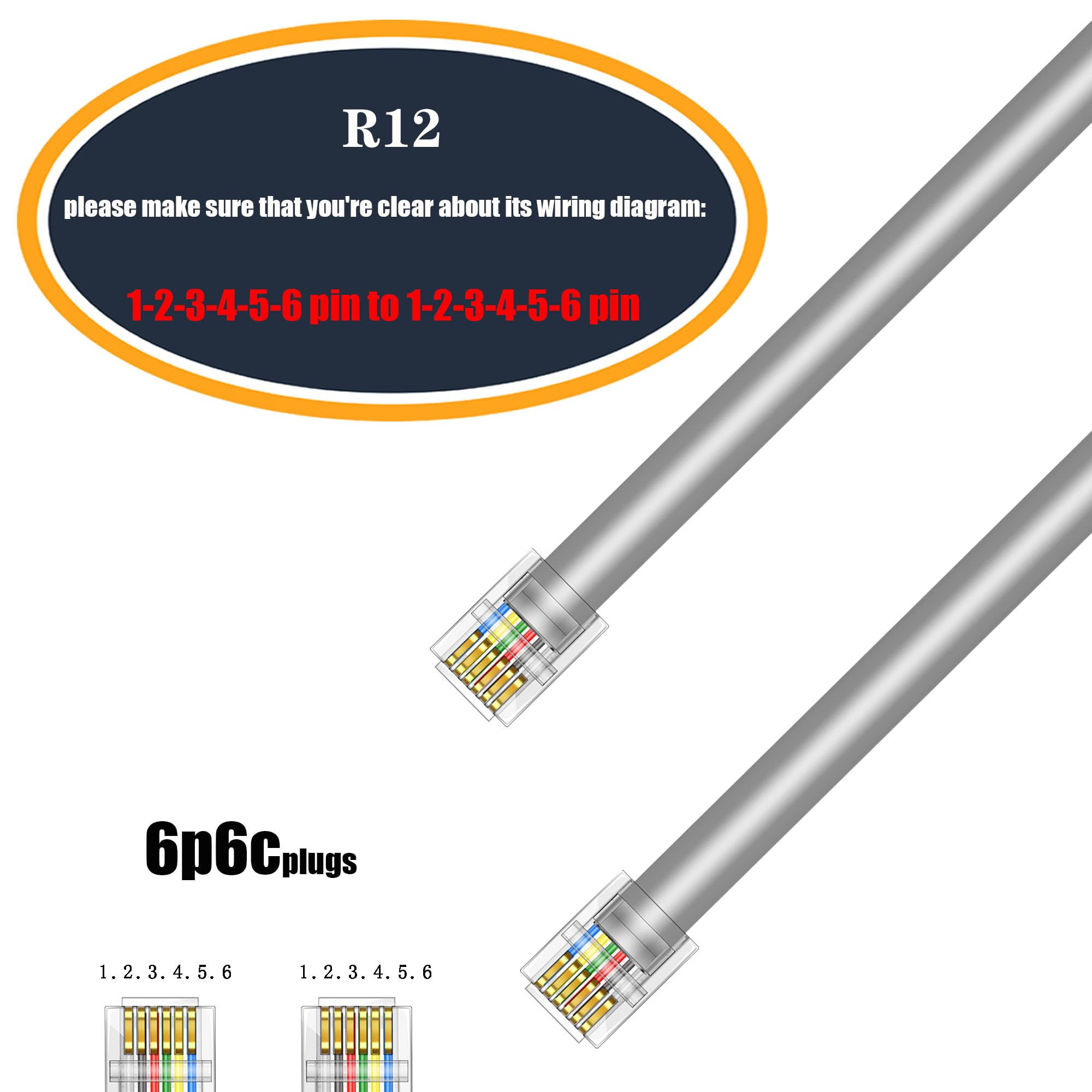 Jmzly Rj12 Cable Phone Cord Rj12 6P6C Male To Male Straight Wired For Both Data And Voice Use Silver   15 Feet 3 Pack