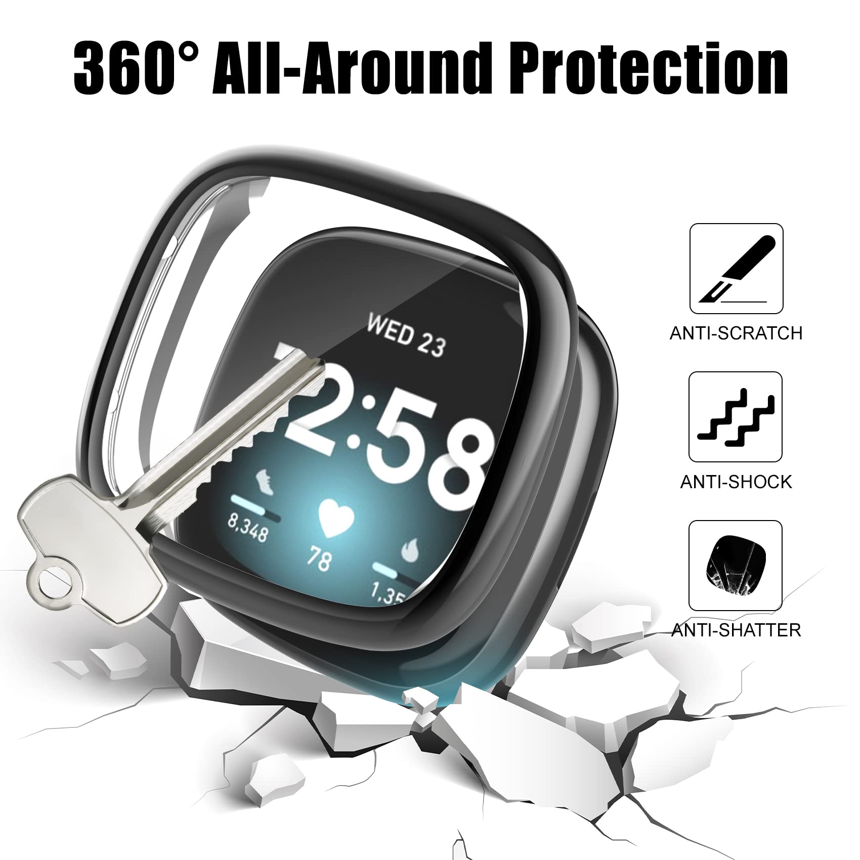 Kpyja Screen Protector For Fitbit Sense 2/Versa 4 Case, Soft Tpu Plated Case All-Around Protective Screen Full Cover Bumper For