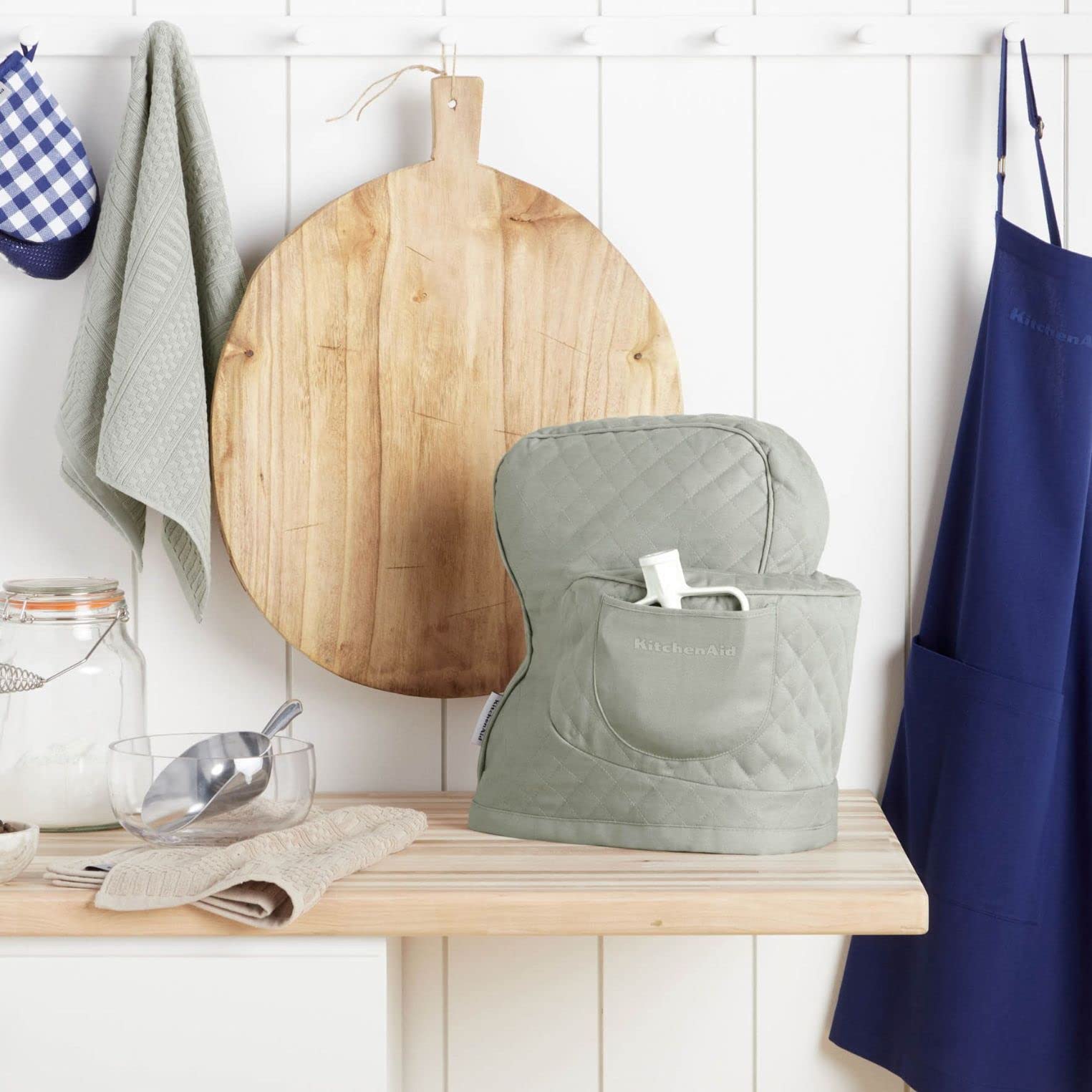 Kitchenaid Fitted Tilt Head Solid Stand Mixer Cover With Storage Pocket, Quilted 100% Cotton, Grey, 14.4''X18''X10''
