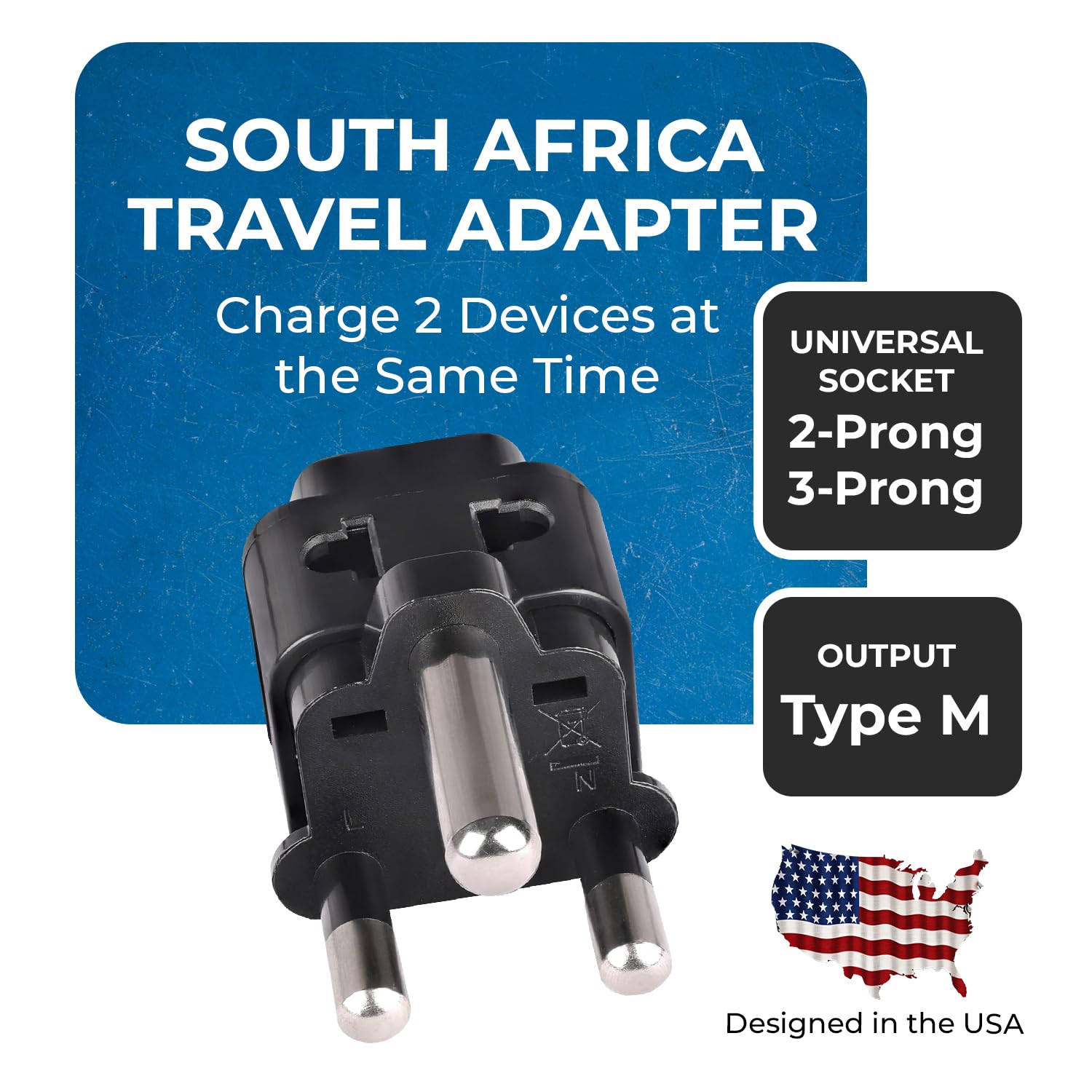 Orei South Africa, Botswana Power Plug Adapter, 2 In 1 Usa Grounded Connection   Universal Socket   Type M   4 Pack   Perfect Fo