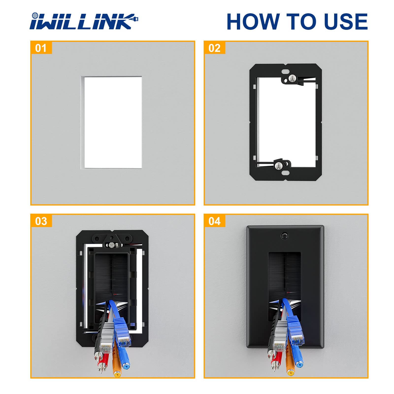 Iwillink Brush Wall Plate (5 Pack), Cable Pass Through Insert For Wires, Single Gang Cable Access Strap, Wall Socket For Hdtv, H