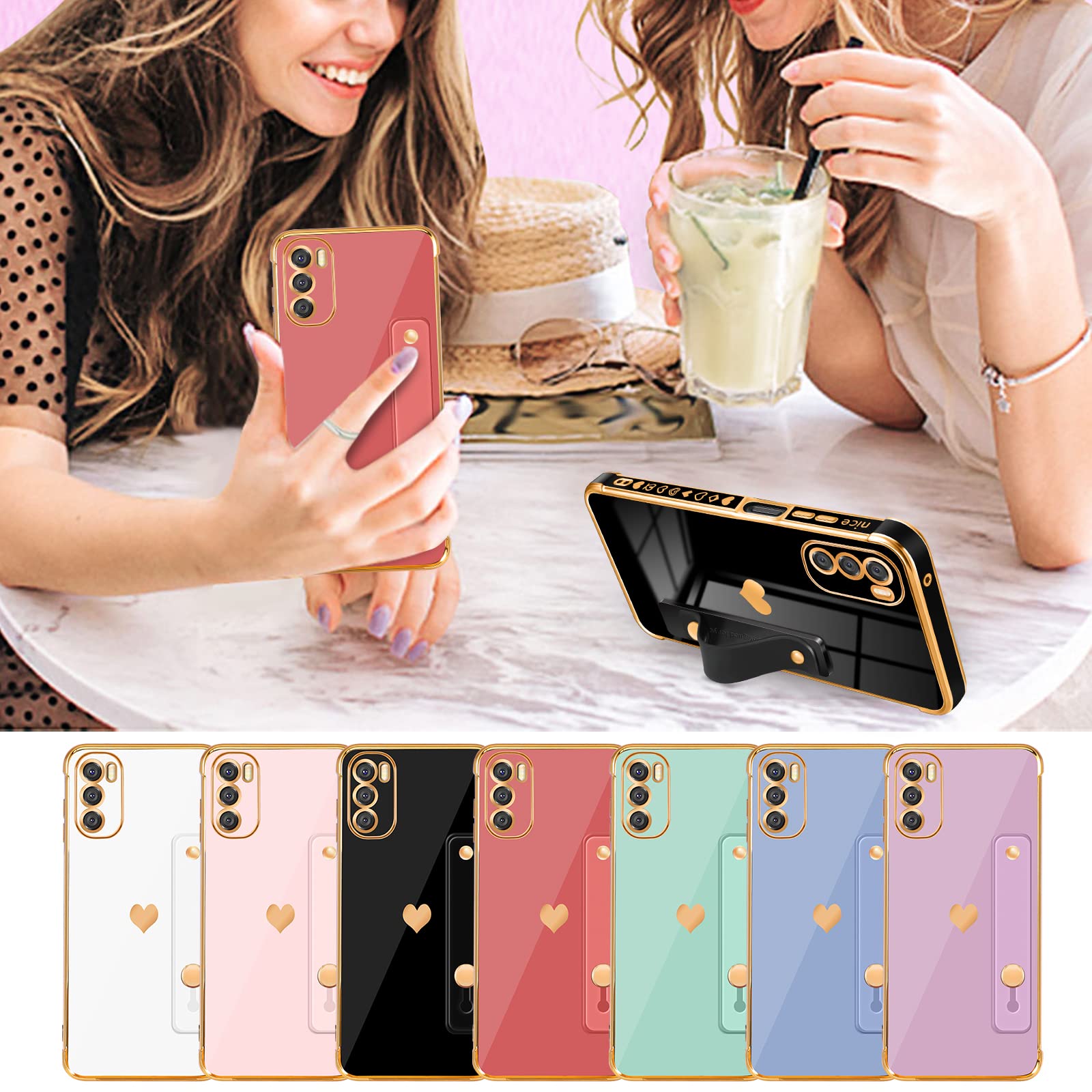 Likiyami (3In1 For Moto G 5G 2022 Case Heart For Women Girls Girly Cute Pretty With Stand Phone Cases Red And Gold Plating Love