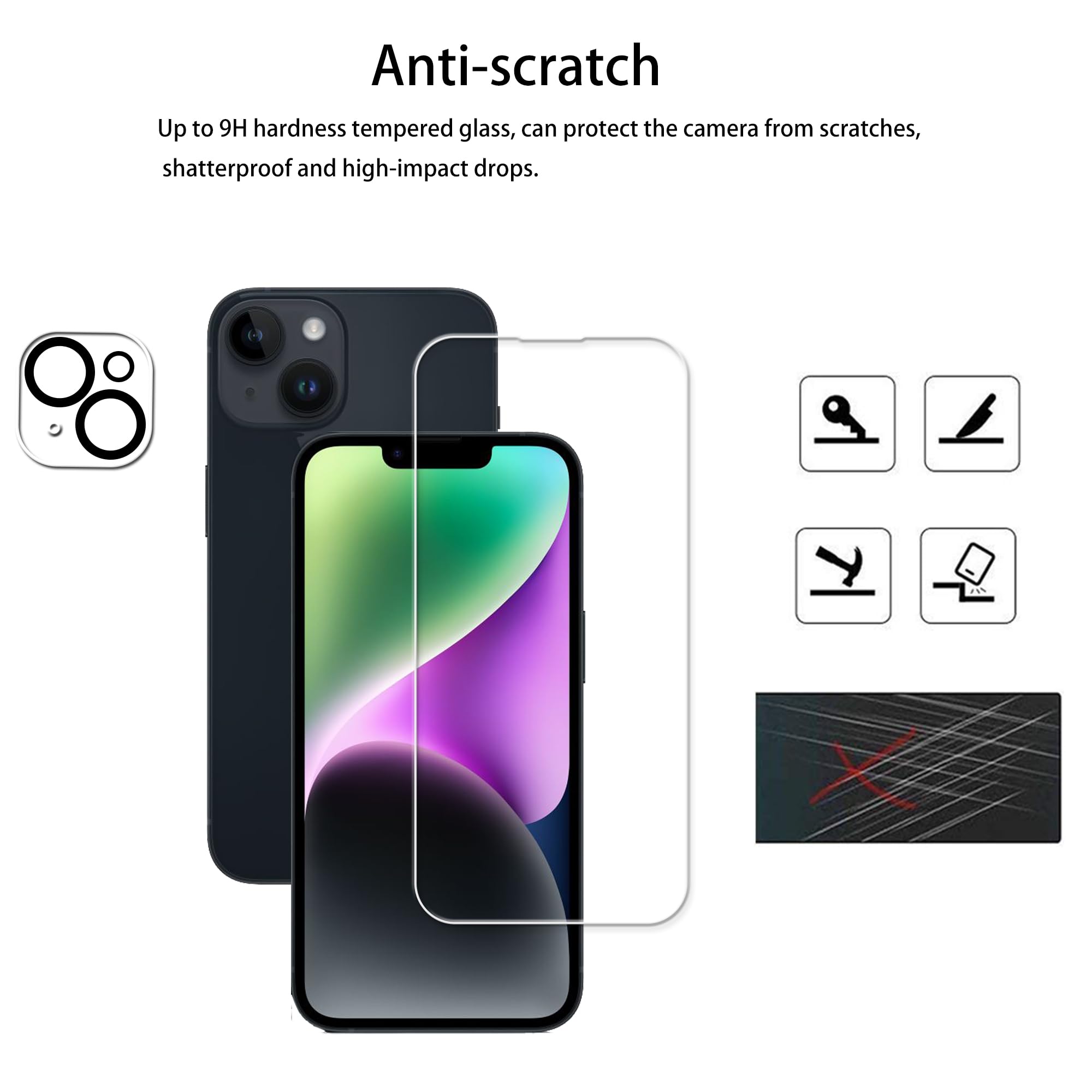 Hkkais Easy Alignment Frame Designed For Iphone14 Plus Tempered Glass Screen Protector 2 Pack Camera Lens Protector Film 2 Pack