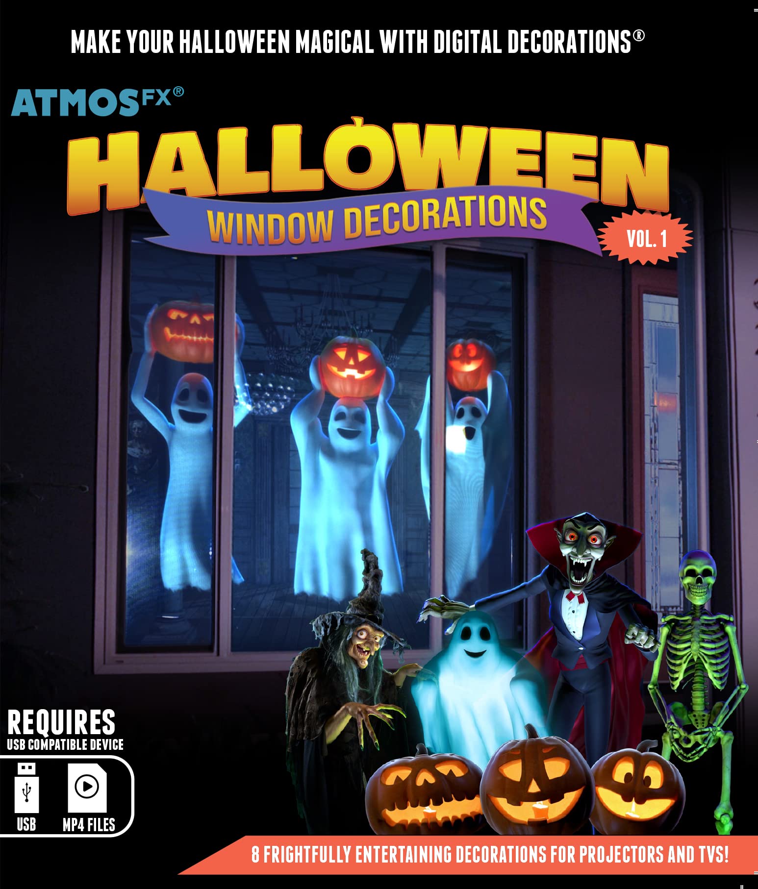 Reaper Brothers Halloween Digital Decoration Kit Includes 8 Atmosfx Video Effects For Halloween Plus Hd Super Bright Projector And 48� X 72� Holographic Projection Screen