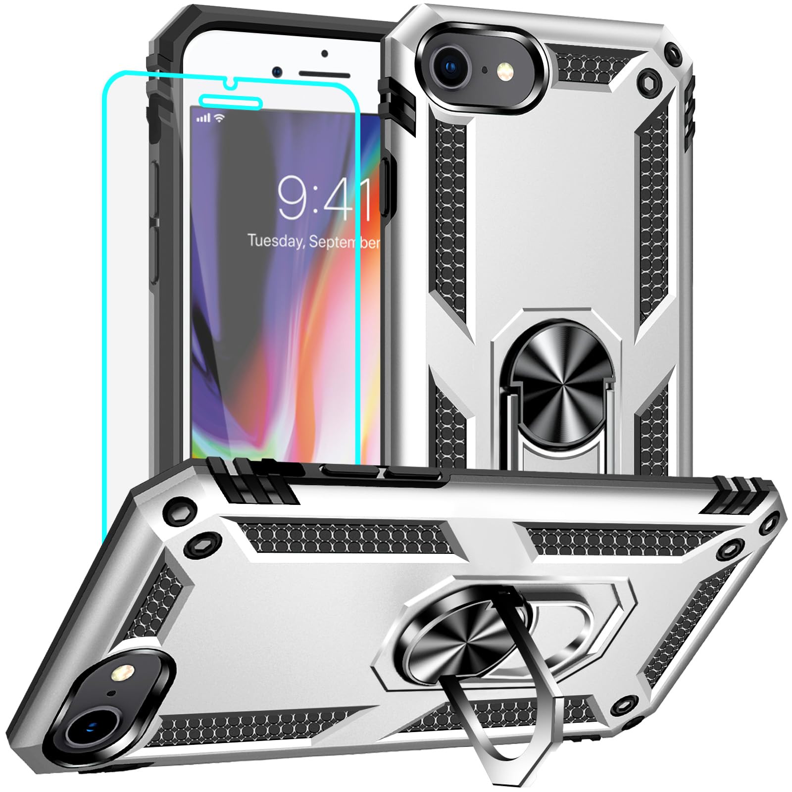 Yiakeng for iPhone 8 Case, iPhone 7 Case, iPhone SE 2020/2022 Case with Screen Protector, Military Grade Protective Cases with R