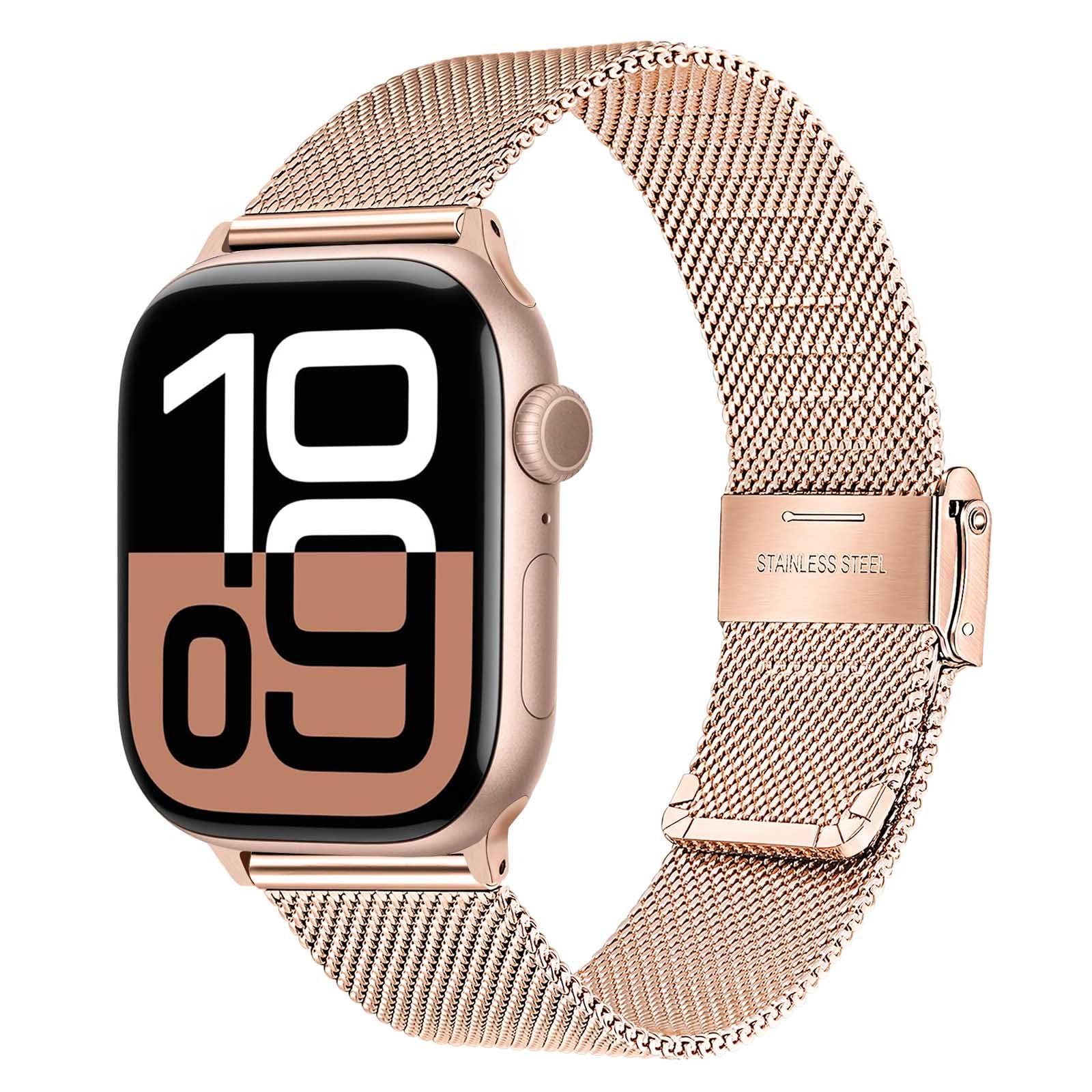 Trumirr Rose Gold Band For Apple Watch Series 8 7 38Mm 40Mm 41Mm Women, Mesh Stainless Steel Watchband Feminine Strap Replacemen