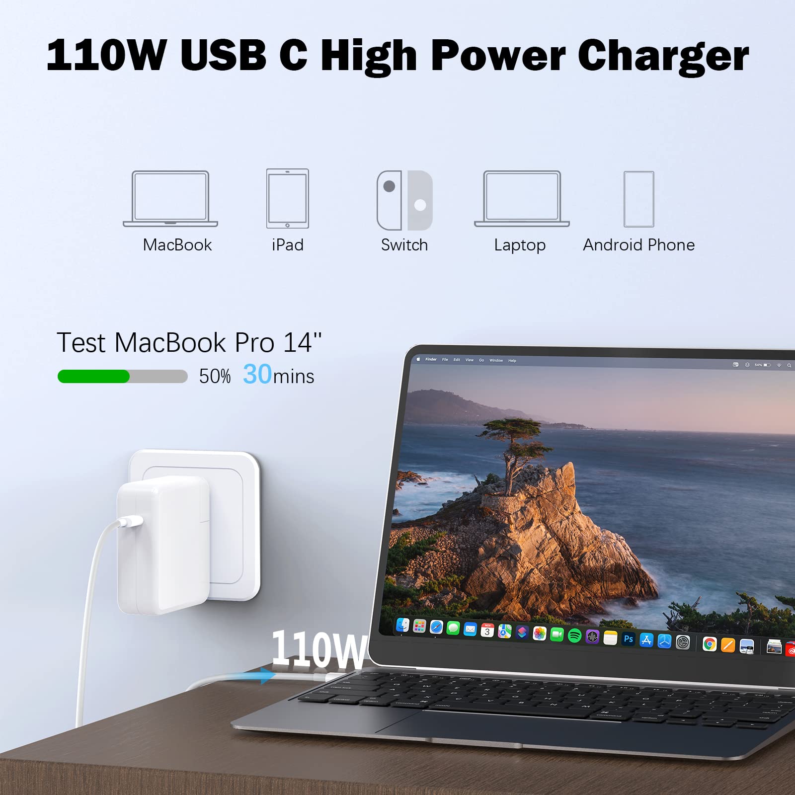 Mac Book Pro Charger   120W Usb C Fast Charger Adapter Compatible With Macbook Pro & Macbook Air 13, 14, 15, 16 Inch, Ipad Pro,
