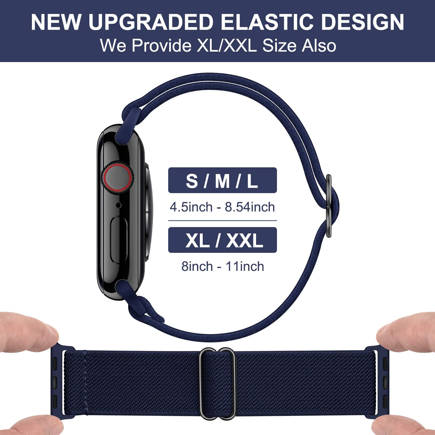 Oxwallen Solo Loop Band Compatible With Apple Watch 9/8/7 41Mm 38Mm 40Mm, Stretchy Nylon Braided Stretch Strap For Iwatch Se Series 9/8/7/6/5/4/3, Women Men, Midnight Blue