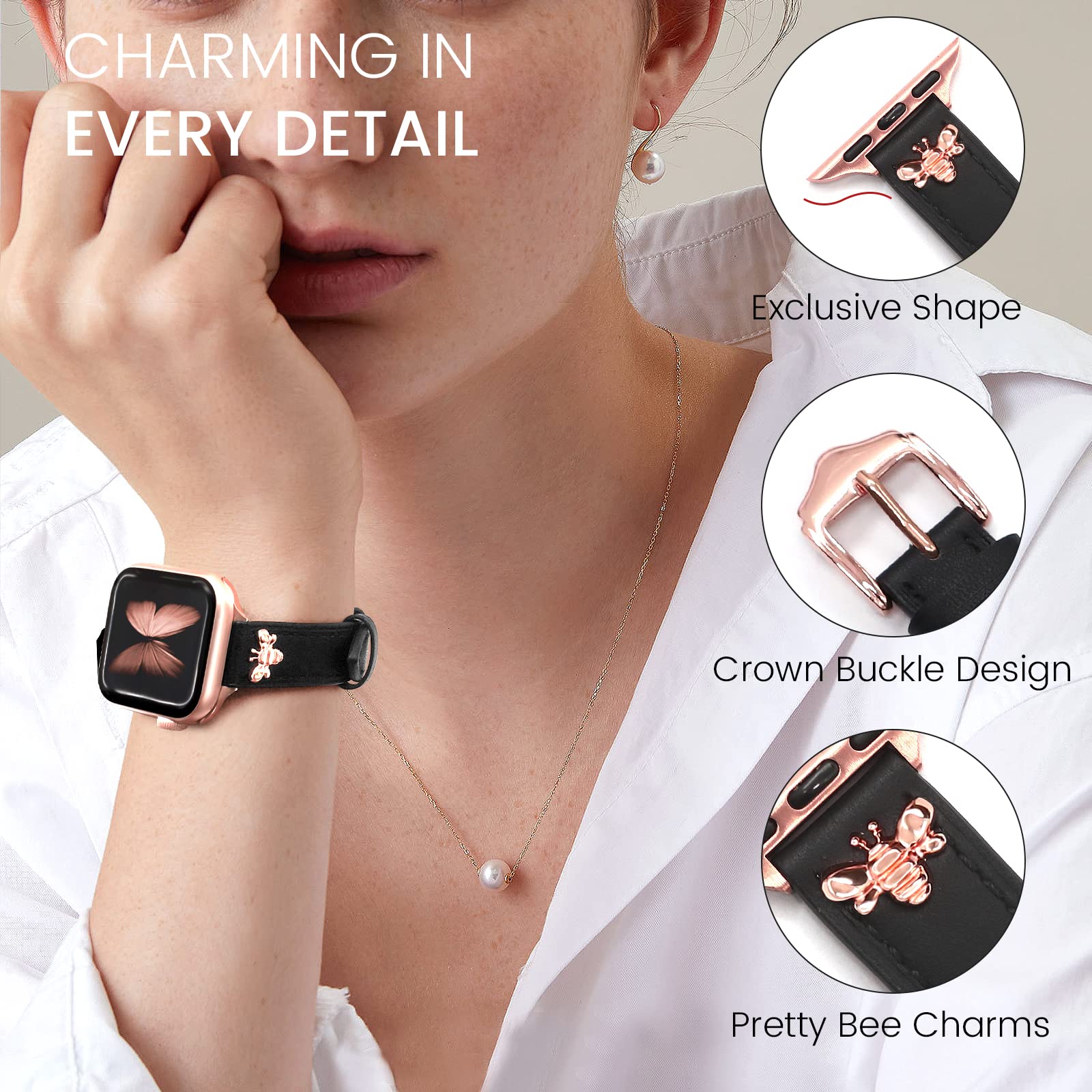 Jr.Dm Elegant Slim Leather Bands Compatible With Apple Watch Band 38Mm 40Mm 41Mm 42Mm 44Mm 45Mm 49Mm, Designer Top Grain Black L