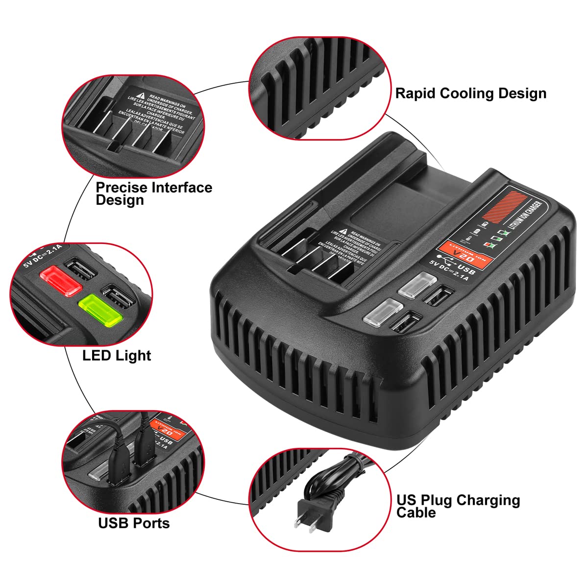 20V Fast Charger Cmcb104 For Craftsman V20 Lithium Battery Cmcb204 Cmcb202 Cmcb201 Cmcb209 Cmcb205 Cmcb100 Cmcb101 Replacement F