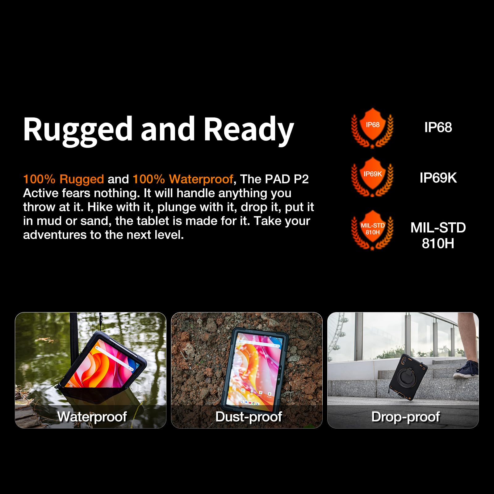 Agm Pad P2 Active Rugged Android 14 Tablet With Case, Waterproof/Drop Proof, Widevine L1 Certification, 11'' 90Hz Fhd 480 Nits D