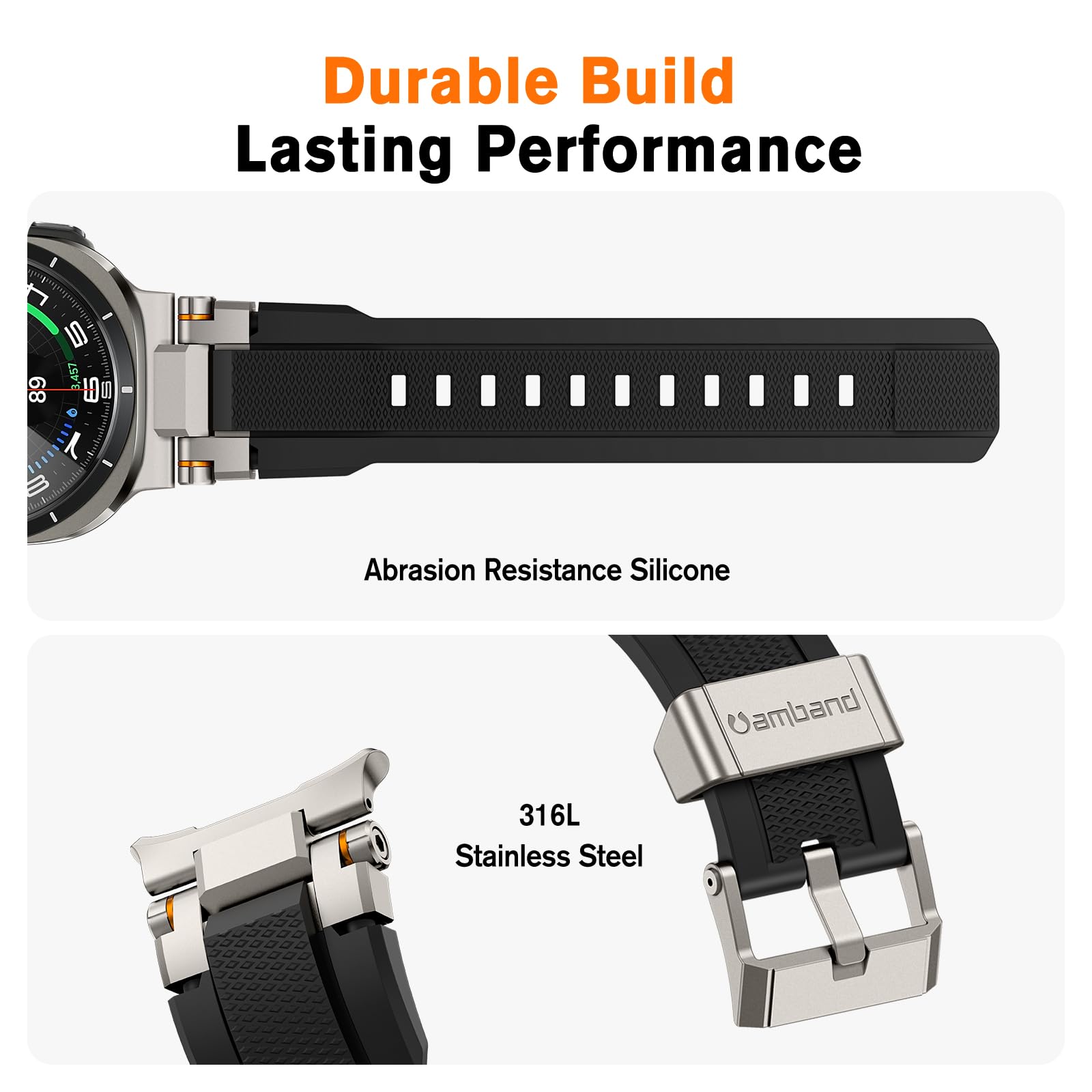 Amband For Samsung Galaxy Watch Ultra (2024) Bands For Men, Metal Connector Rugged Strap With Glass Screen Protector Compatible