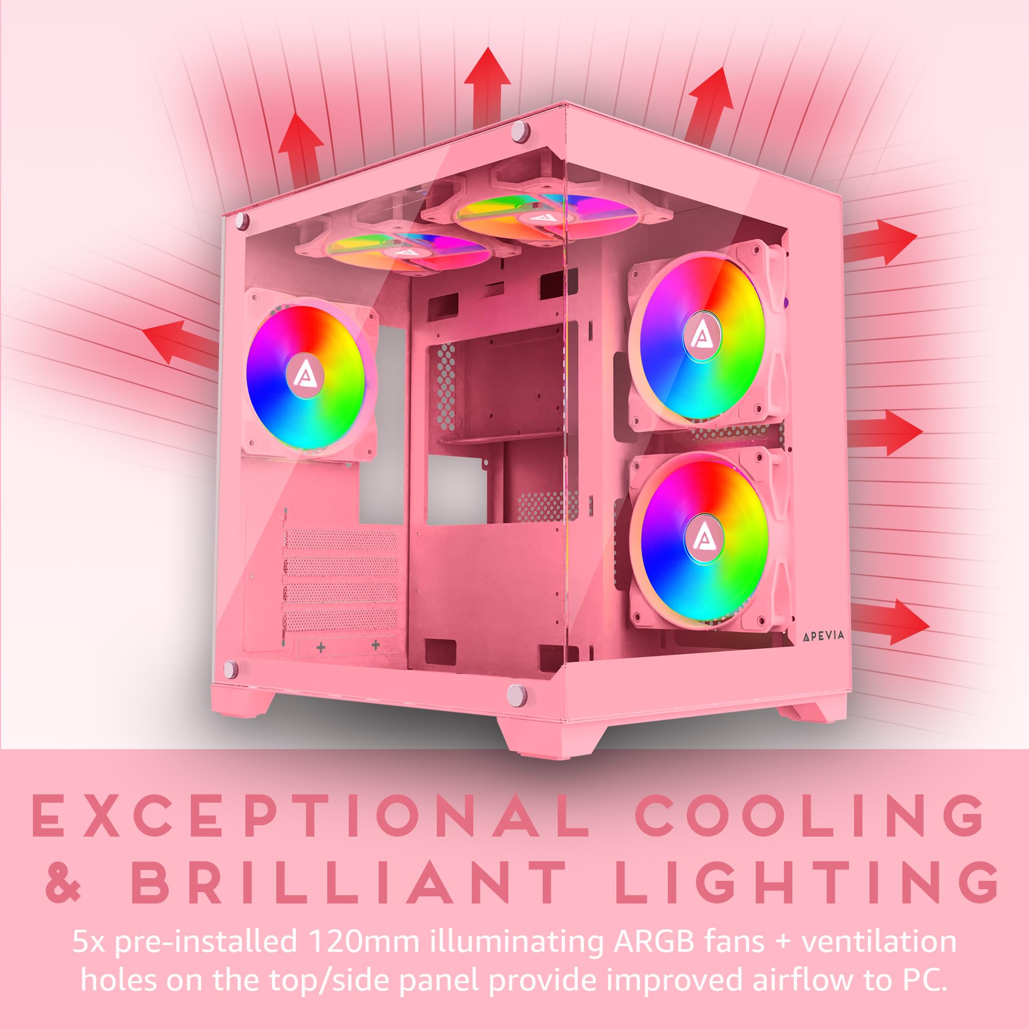 Apevia Prism Pk Prism Micro Atx Gaming Pc Cube Case W/ 5X 120Mm Argb Fans, 366 Rgb Modes, Dual Tempered Glass Panels, 240Mm Radi