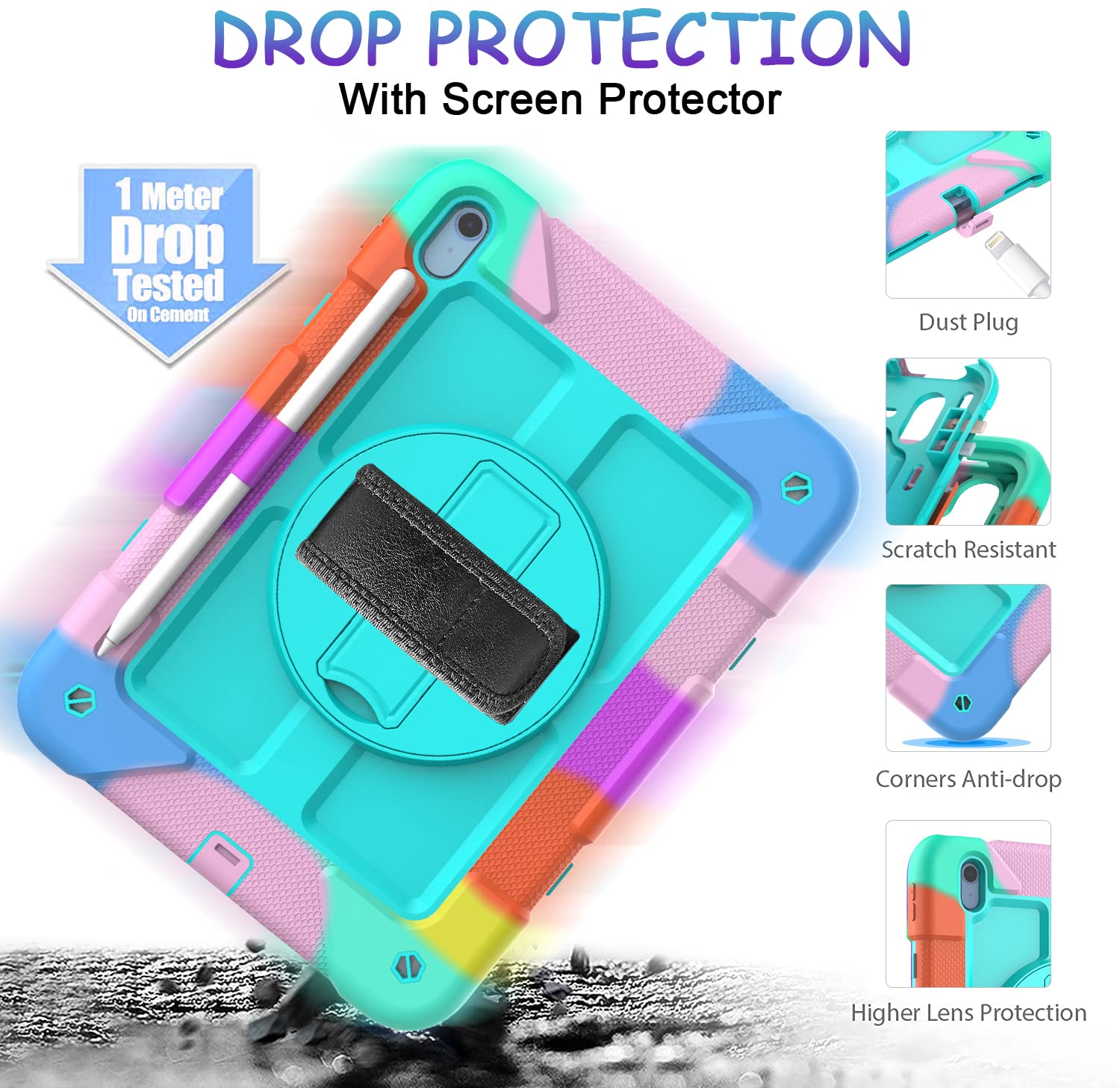 Bmouo Ipad 10Th Generation Case   Ipad 10.9 2022 Case With Screen Protector, 360 Rotating Stand & Pencil Holder & Hand & Shoulde