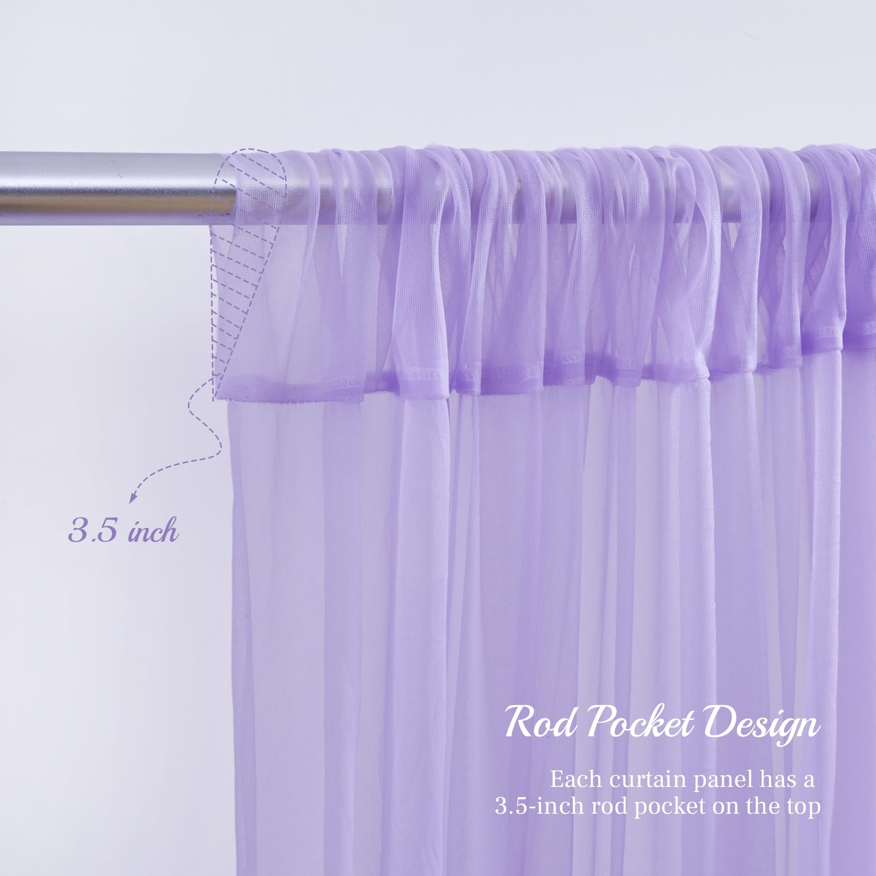 10X10Ft Purple Tulle Backdrop Curtain With Lights String For Parites, Sheer Backdrop Curtains For Wedding Baby Shower Birthday P