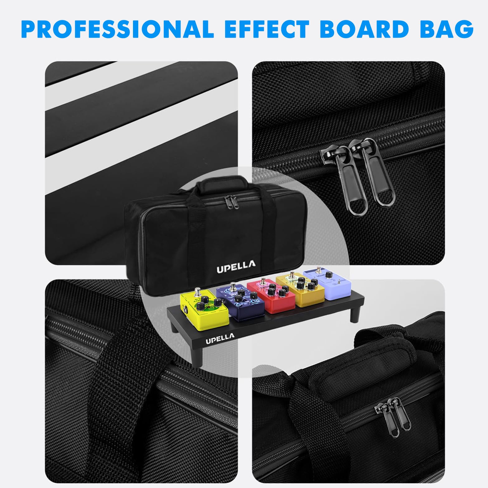 Upella Guitar Pedal Board With Carry Bag Hook Loop, Aluminum Alloy Lightweight Effect Pedalboard 15 X 5.7 Black