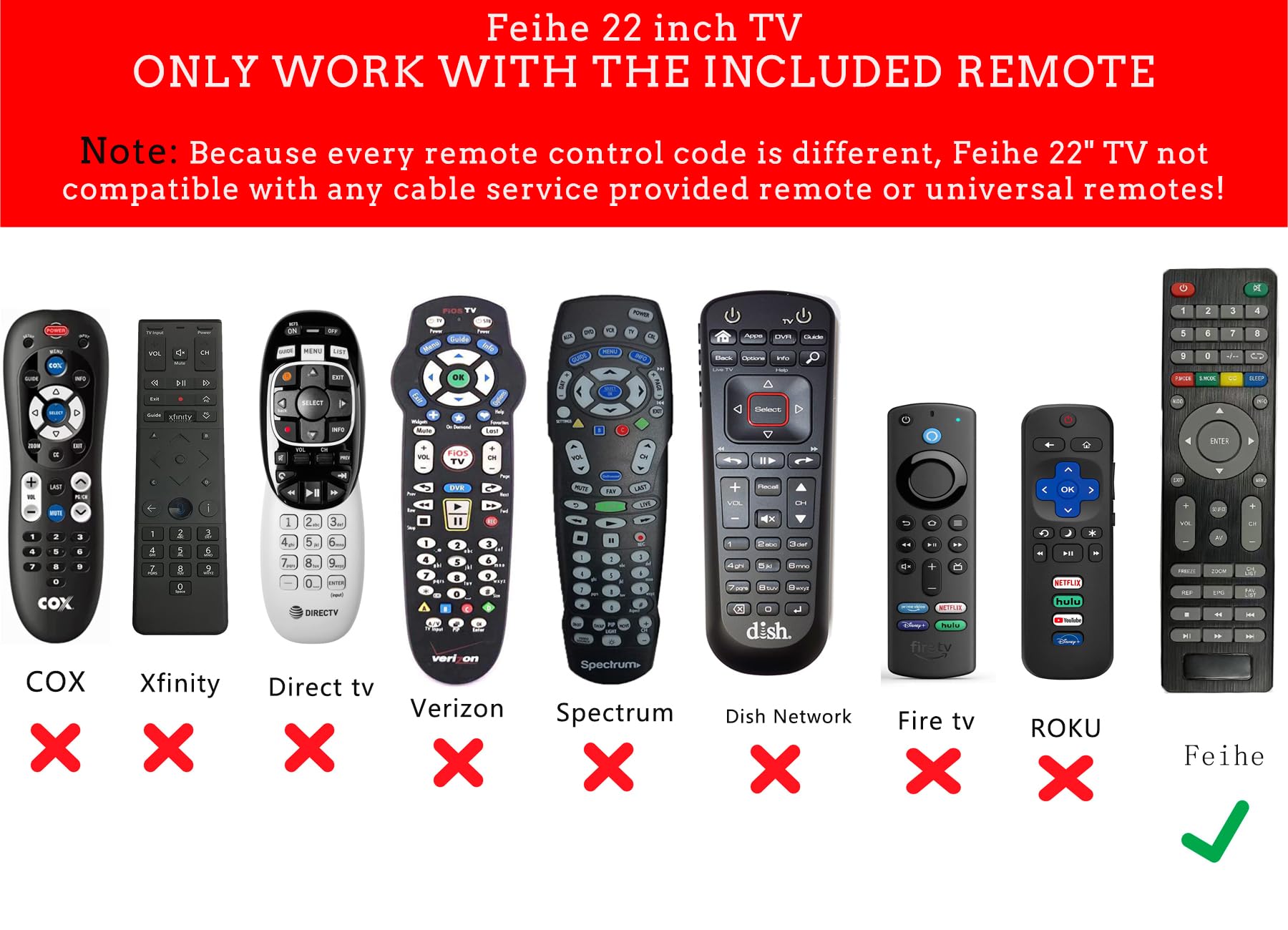 Feihe 22 Inch Tv, Fhd Led Flat Screen Tv 1080P Ips Display W/Digital Dual Tuners Atsc/Hdmi/Vga/Av/Usb, 12 Volt Rv Tv Suitable Fo