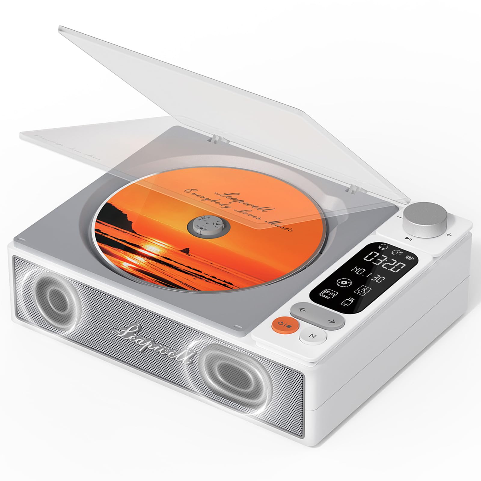 Leapwell CD Player Portable Bluetooth Desktop CD Players for Home with Speakers Rechargeable Small Retro CD Player with LCD Scre
