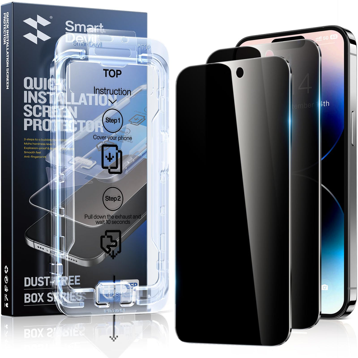 Smartdevil 2Pack For Iphone 14 Pro Max Screen Protector Privacy, 9H Top-Shatterproof [Military Grade Protection ] Anti-Spy Priva