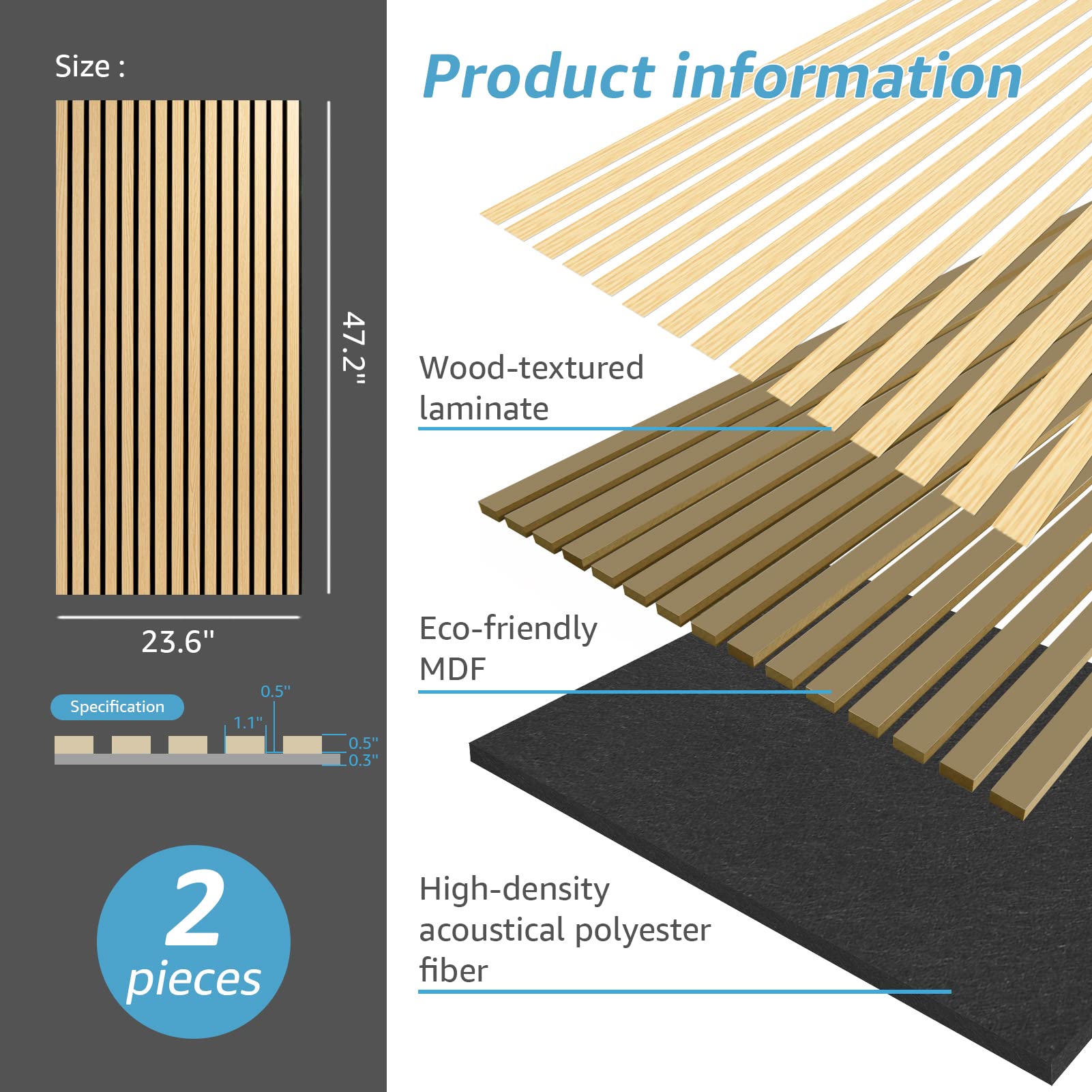 Art3D 2 Wood Slat Acoustic Panels For Wall And Ceiling   3D Fluted Sound Absorbing Panel With Wood Finish   Oak