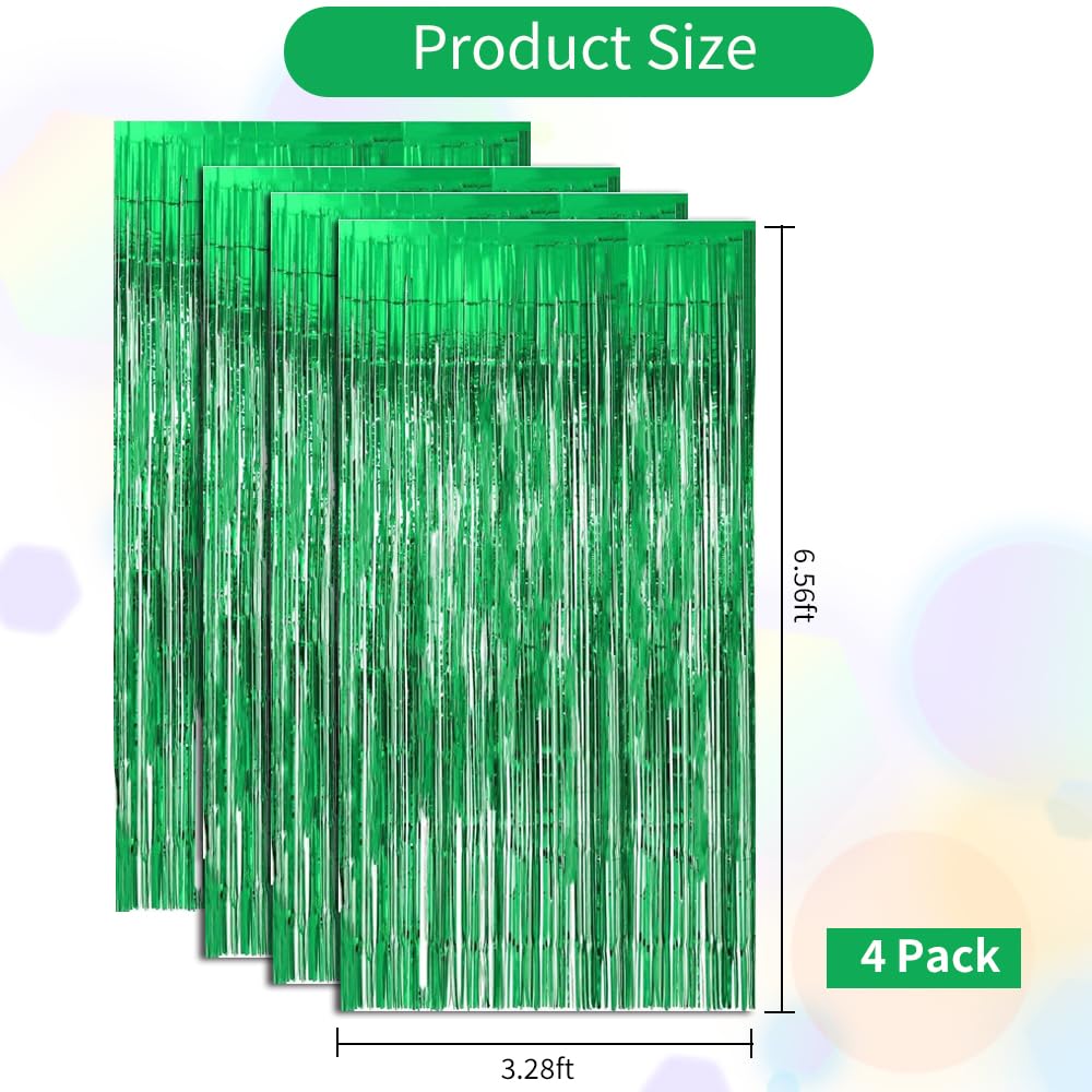 Beishida 4 Pcs Green Door Streamers Tinsel Curtain Party Streamers Backdrop Fringe Foil Wall Background For Birthday Halloween C