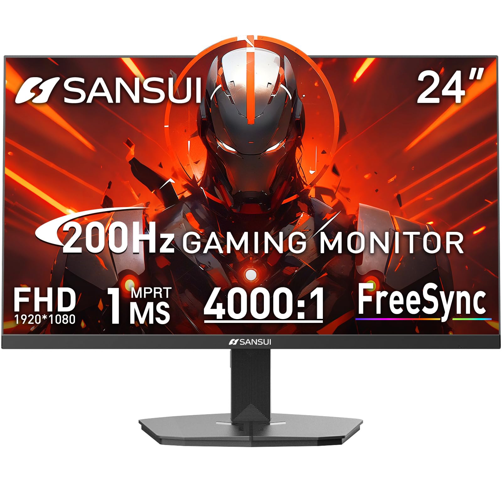 SANSUI Gaming Monitor, 24 Inch 200Hz 180Hz, FHD 1080P 1ms 110% sRGB Computer Monitor, HDMI DP Ports VESA Support for Game Office
