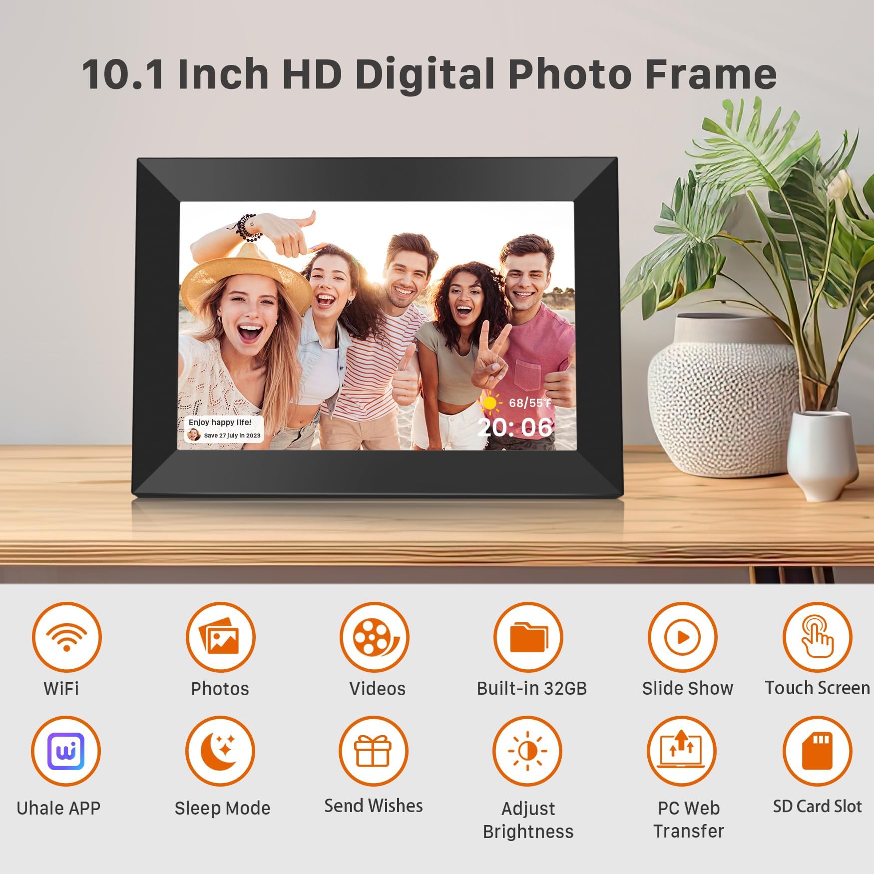 Fangor 10.1 Inch Wifi Digital Picture Frame 1280X800 Hd Ips Touch Screen, Electronic Smart Photo Frame With 32Gb Storage, Auto R
