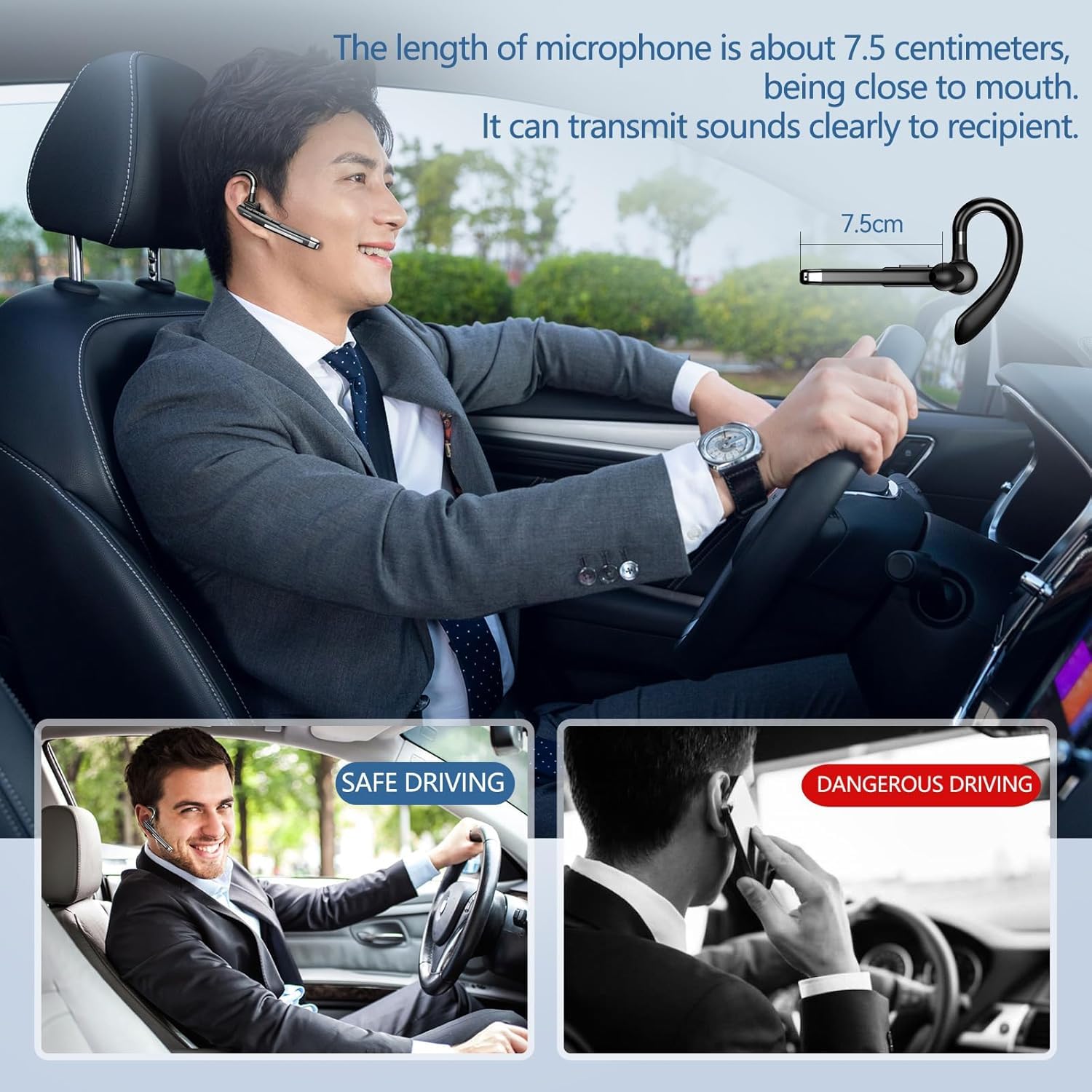 Bluetooth Headset, Wireless Bluetooth Earpiece With Mic Trucker Headset For Phone Case Office Phones Built-In Microphone Headpho