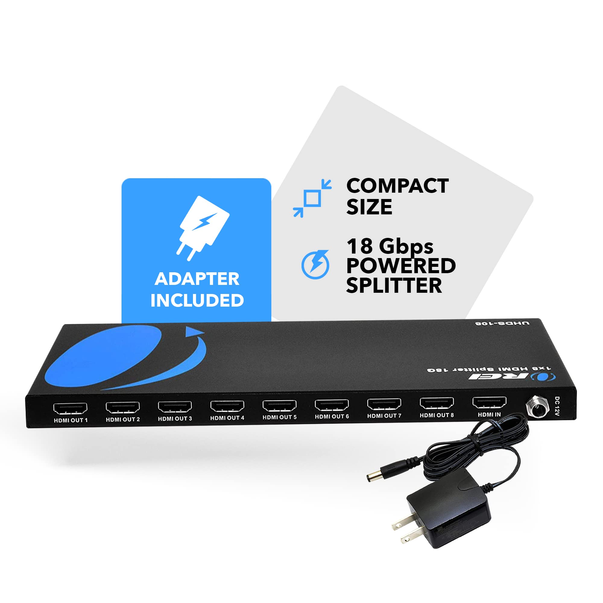 Orei 1X8 2.0 Hdmi Splitter 1 In 8 Out Ports With Full Ultra Hdcp 2.2, 4K At 60Hz & 3D Supports Edid Control   Upto 30 Feet Hdmi