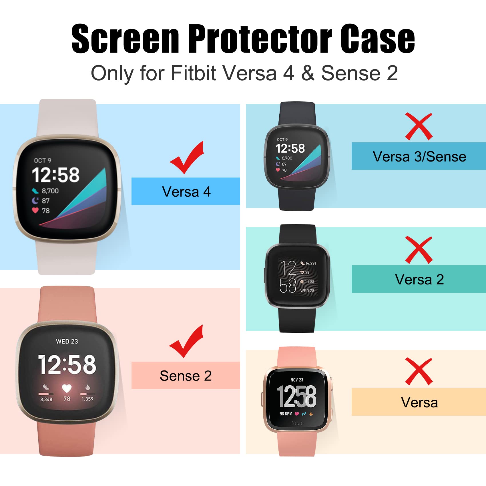 Kpyja Screen Protector For Fitbit Sense 2/Versa 4 Case, Soft Tpu Plated Case All-Around Protective Screen Full Cover Bumper For