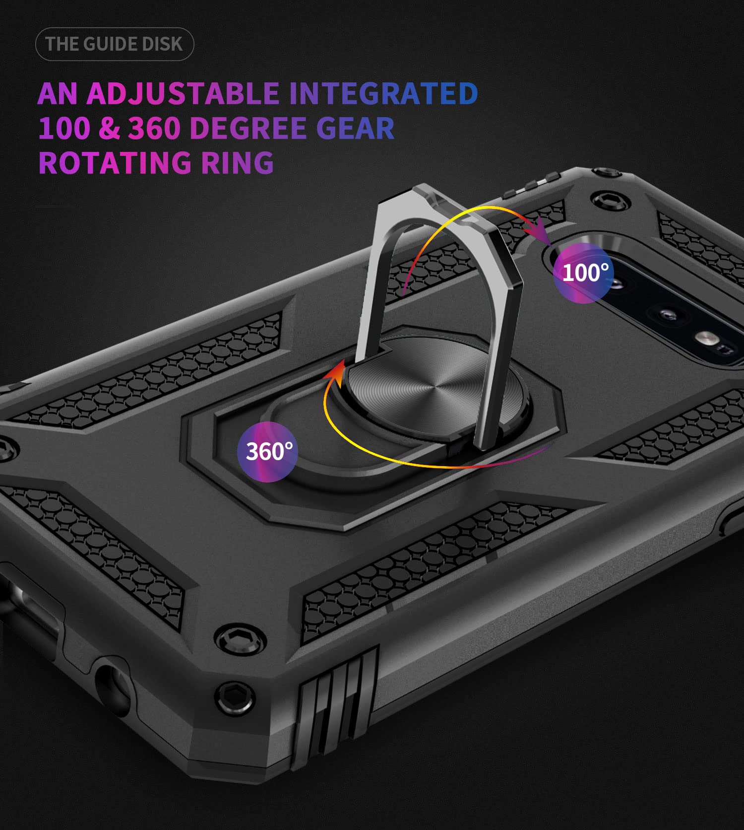 For Samsung Galaxy S10E Case With Hd Screen Protectors, Military Grade Metal Ring Holder Kickstand 15Ft Drop Tested Shockproof C