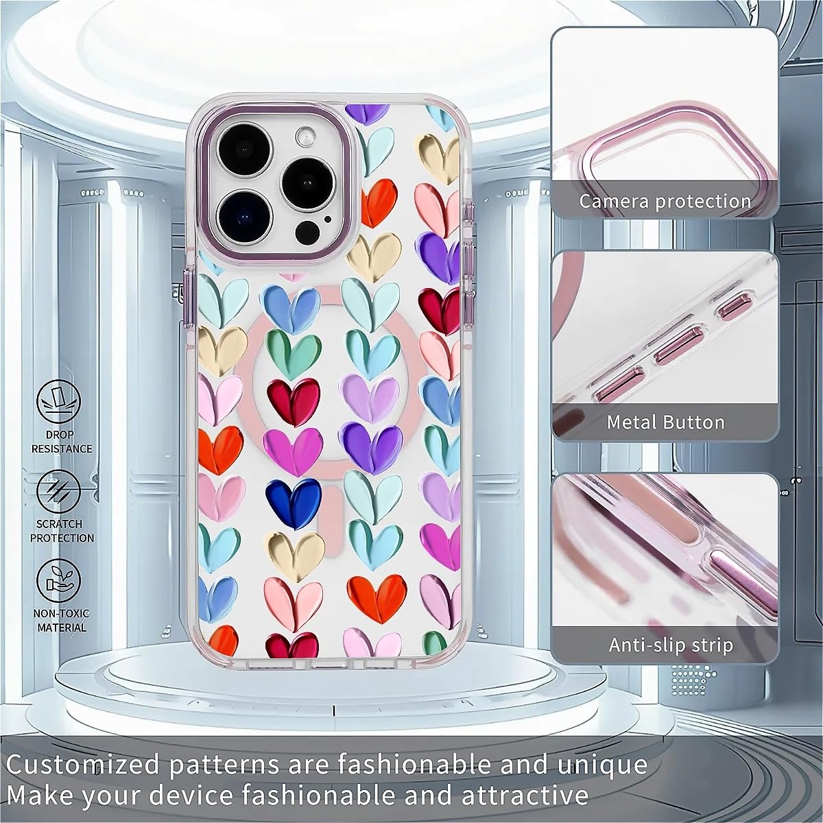 Tamefox For Iphone 16 Pro Clear Case, Campatible With Magsafe,Oil Painted Heart Soft Tpu Slim Magnetic For Women Girl Protective