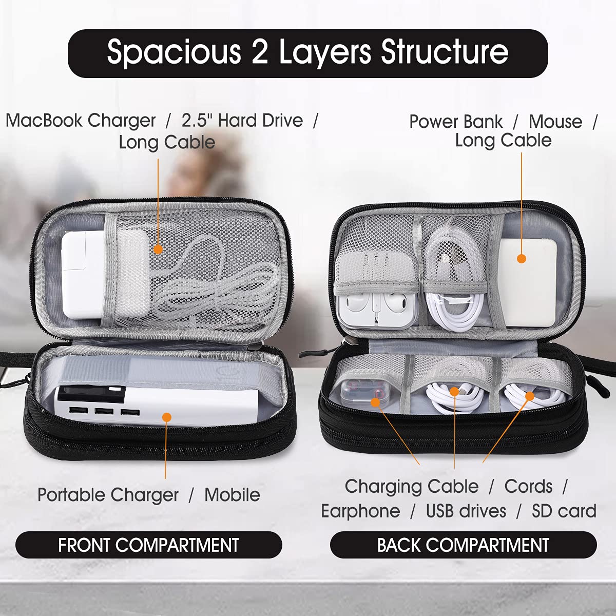 Electronic Organizer Pouch Bag, 3 Compartments Travel Cable Organizer Bag Pouch Portable Electronic Phone Accessories Storage Mu