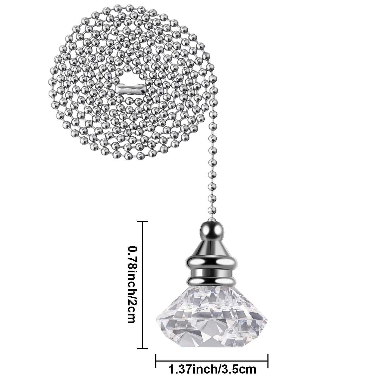 Jovitec 2 Pieces Pull Chain Ceiling Fan Pull Chain Ornaments Light Pull Chain Extension Decorative Crystal Pull Chain, 1 Meter L