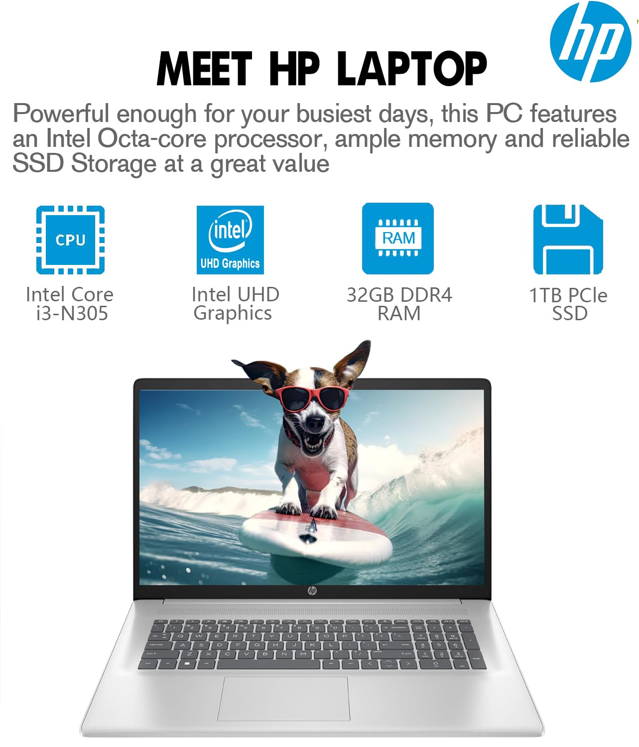 Hp 2024 Newest 17 Inch Laptop Computer, 17.3 Ips Fhd Business Laptop Pc, Intel 8 Core I3, 32Gb Ram, 1Tb Ssd, Windows 11 Pro Lapt