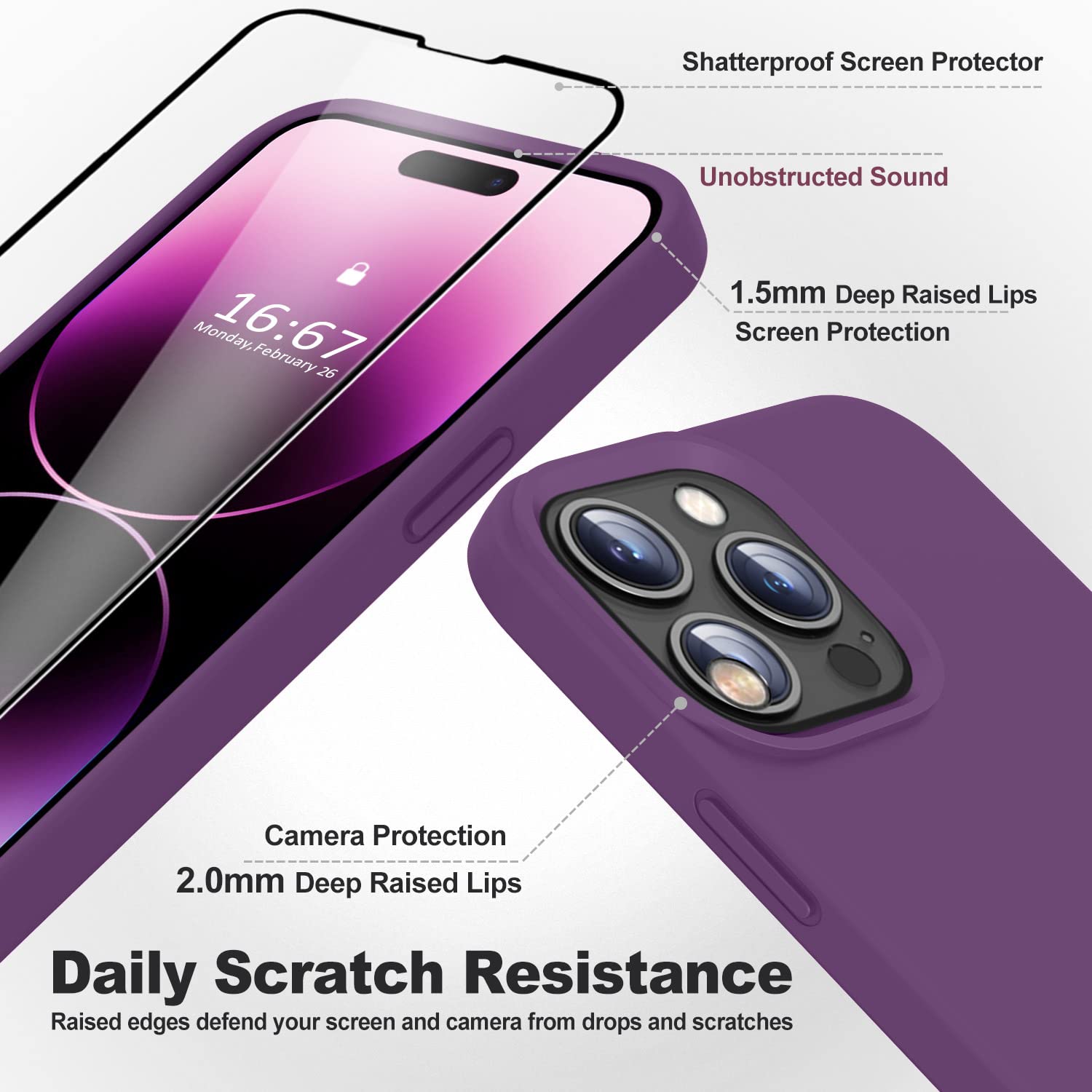 Love 3000 Compatible With Iphone 14 Pro Case With Screen Protector, Slim Premium Liquid Silicone Phone Case For Iphone 14 Pro, [