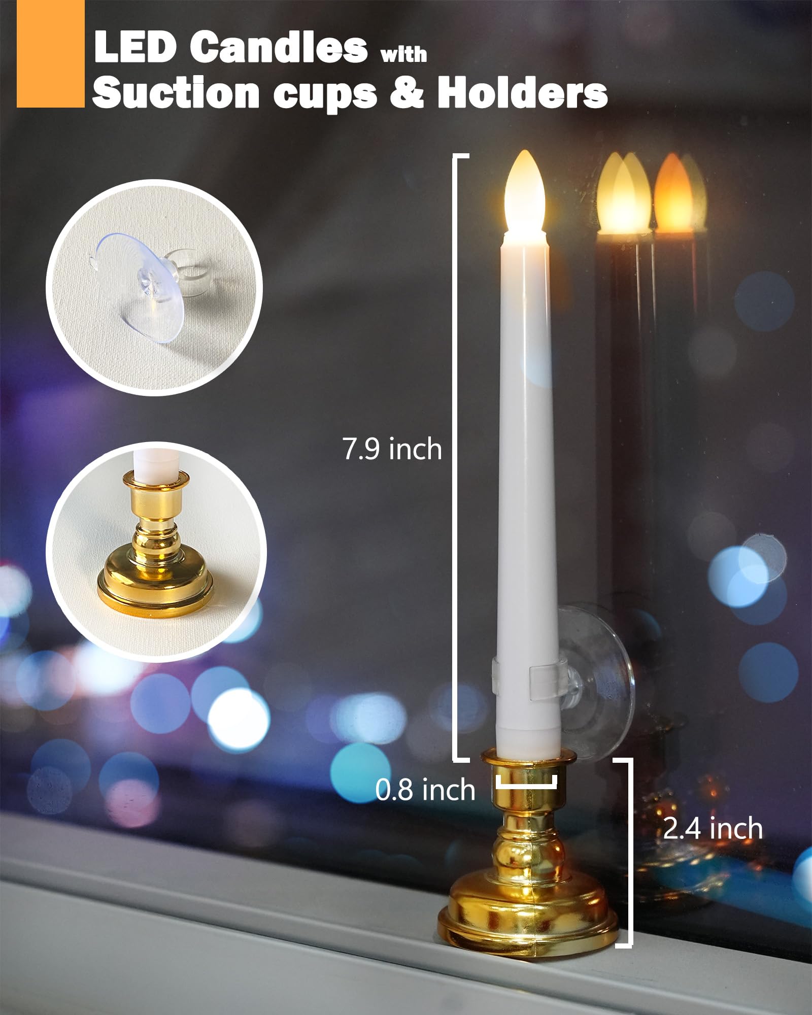 Fpoo Christmas Window Candles Battery Operated With Timer Remote Control,6 Pcs Led Cordless Flameless Taper Candlesticks Lights