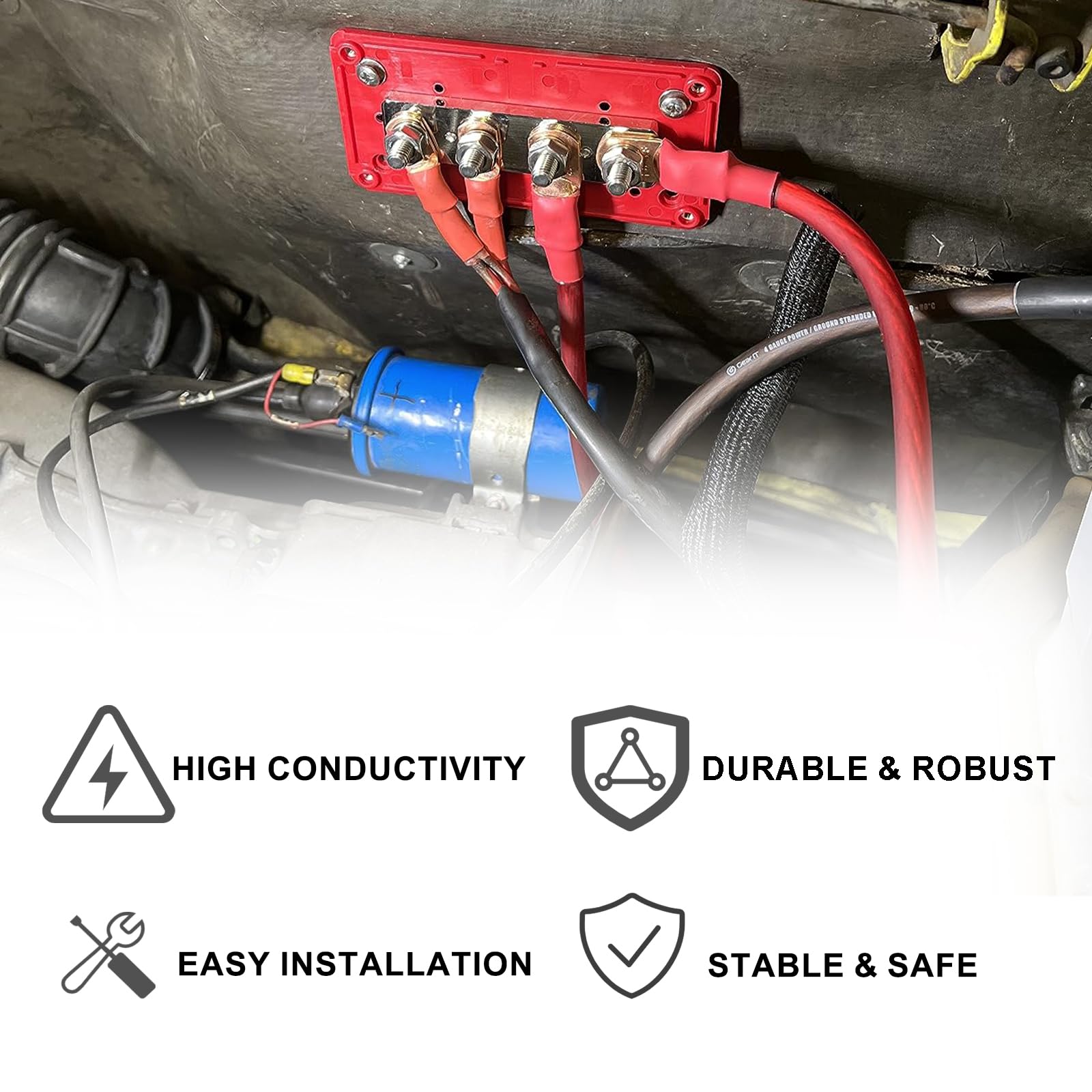 Uckasayfy Heavy Duty Bus Bar 300A 12V Power Distribution Block With 3/8'' (M10) 4 Posts Terminals Block With Cover For Automotiv