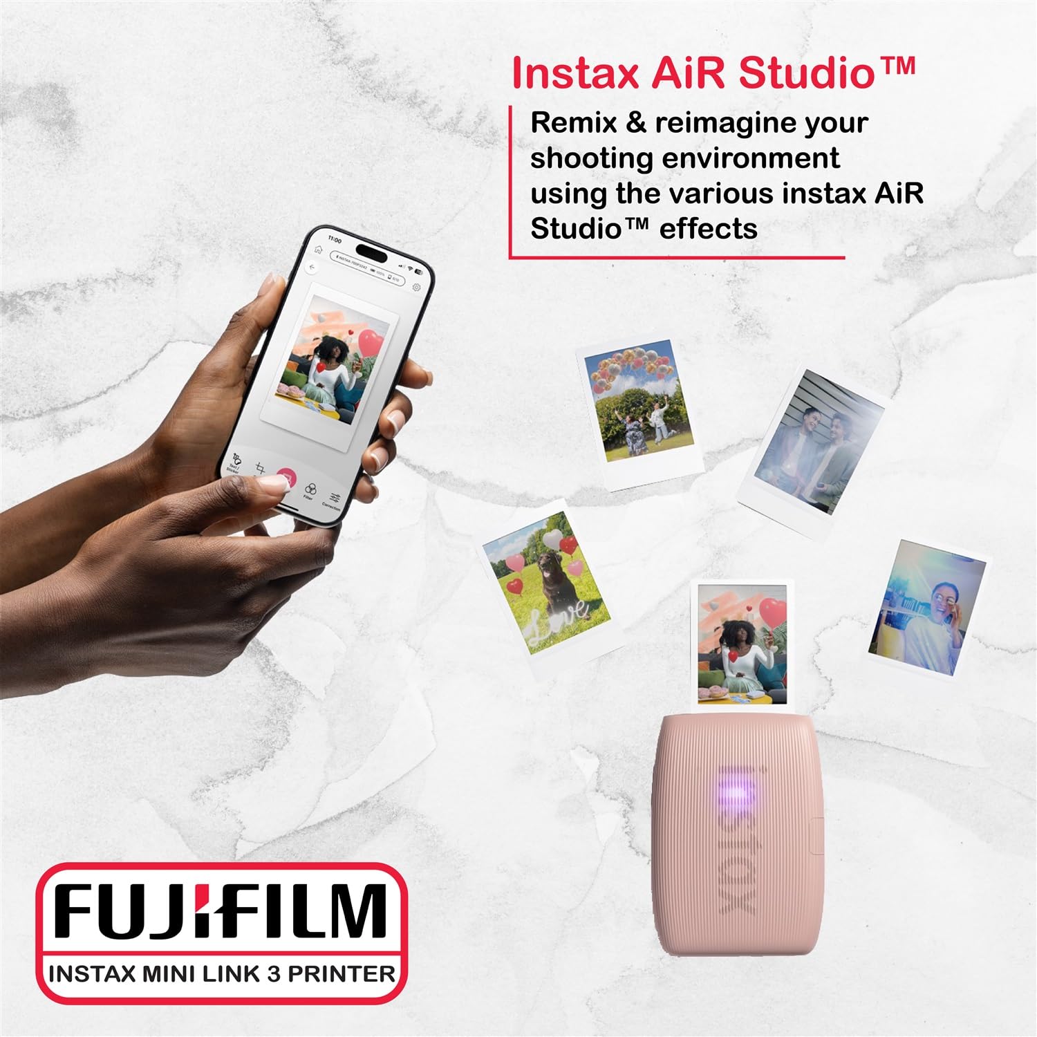 Fujifilm Instax Mini Link 3 Printer Bundle Instax Mini Film (40 Sheets), Instax Mini Link 3 Protective Case (Rose Pink)