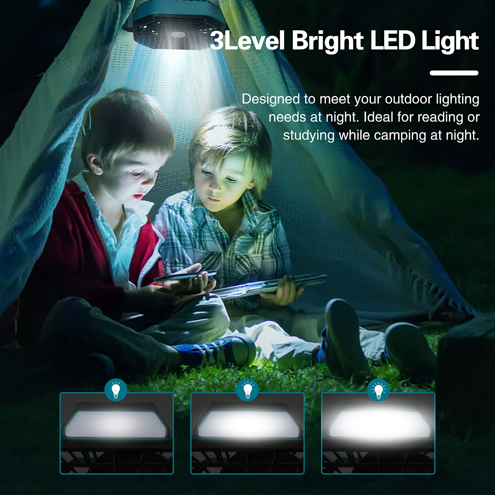 Conbola Portable Battery Operated Fan With Led Lantern, 10400Mah Outdoor Small Rechargeable Quiet Camping Fan, Personal Desk Fan