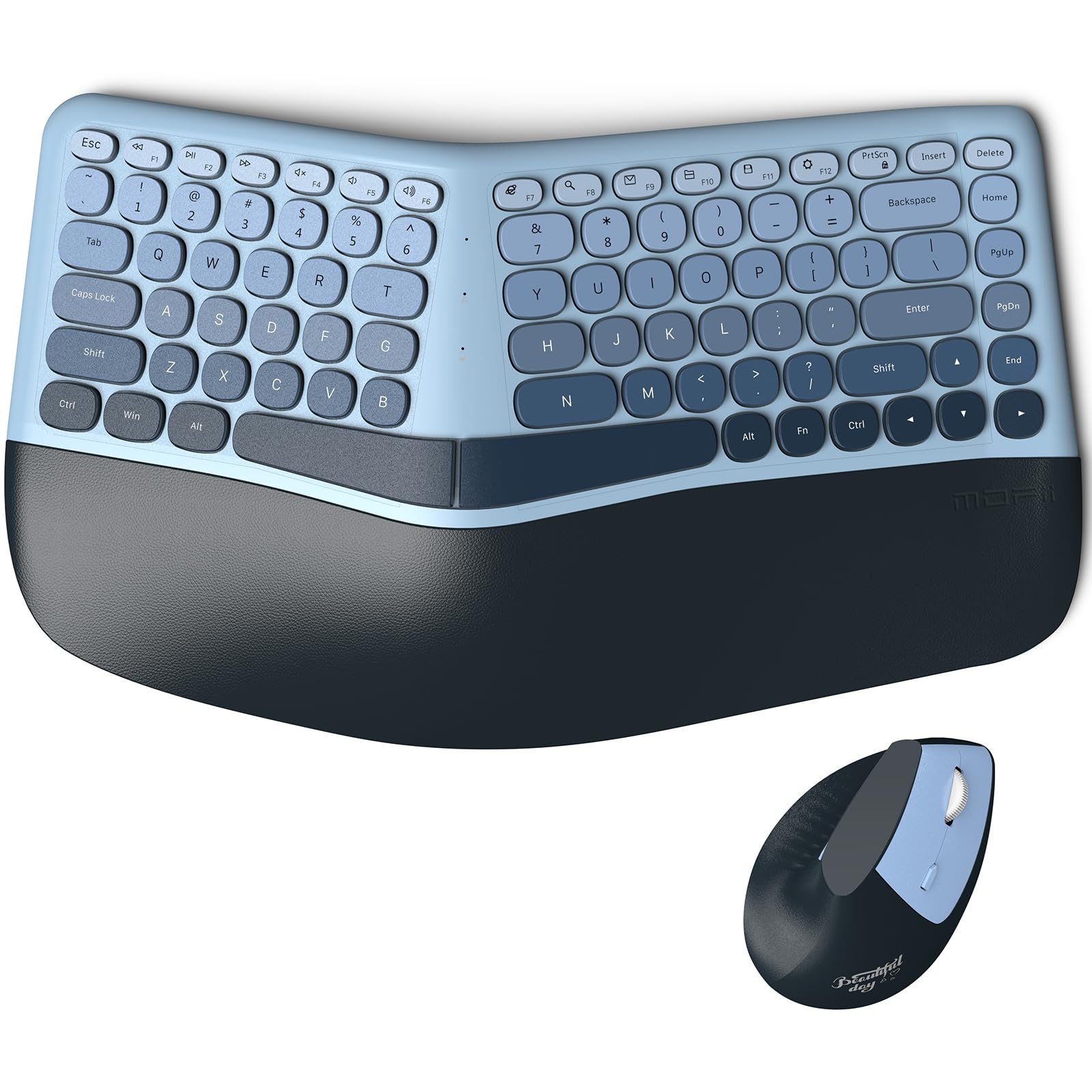 MOFII Wireless Ergonomic Keyboard and Mouse Combo, Split Curved Keyboard with Wrist Rest, Vertical Mouse, 2.4G, for PC Laptop De