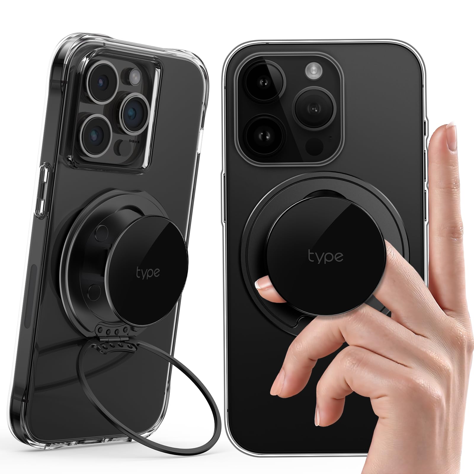 Typecase Phone Grip: Rotatable Ultra Thin Cell Phone Ring Holder For Magnetic Car Mount, Adjustable Finger Ring Kickstand Compat
