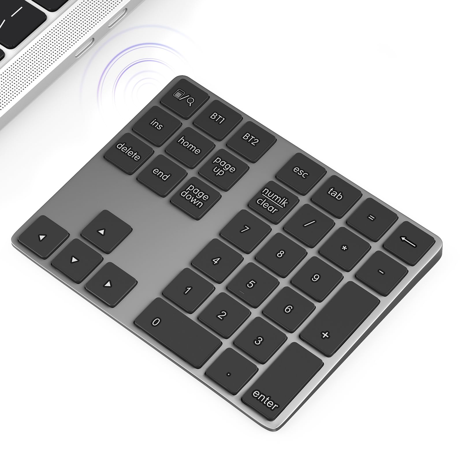 Foloda Bluetooth Number Pad: Wireless Bt Numeric Keypad, Multi Devices Rechargeable Usb C Numpad, 34 Keys Financial Accounting Extensions Data Entry Keyboard For Laptop, Pc, Imac, Macbook, Notebook