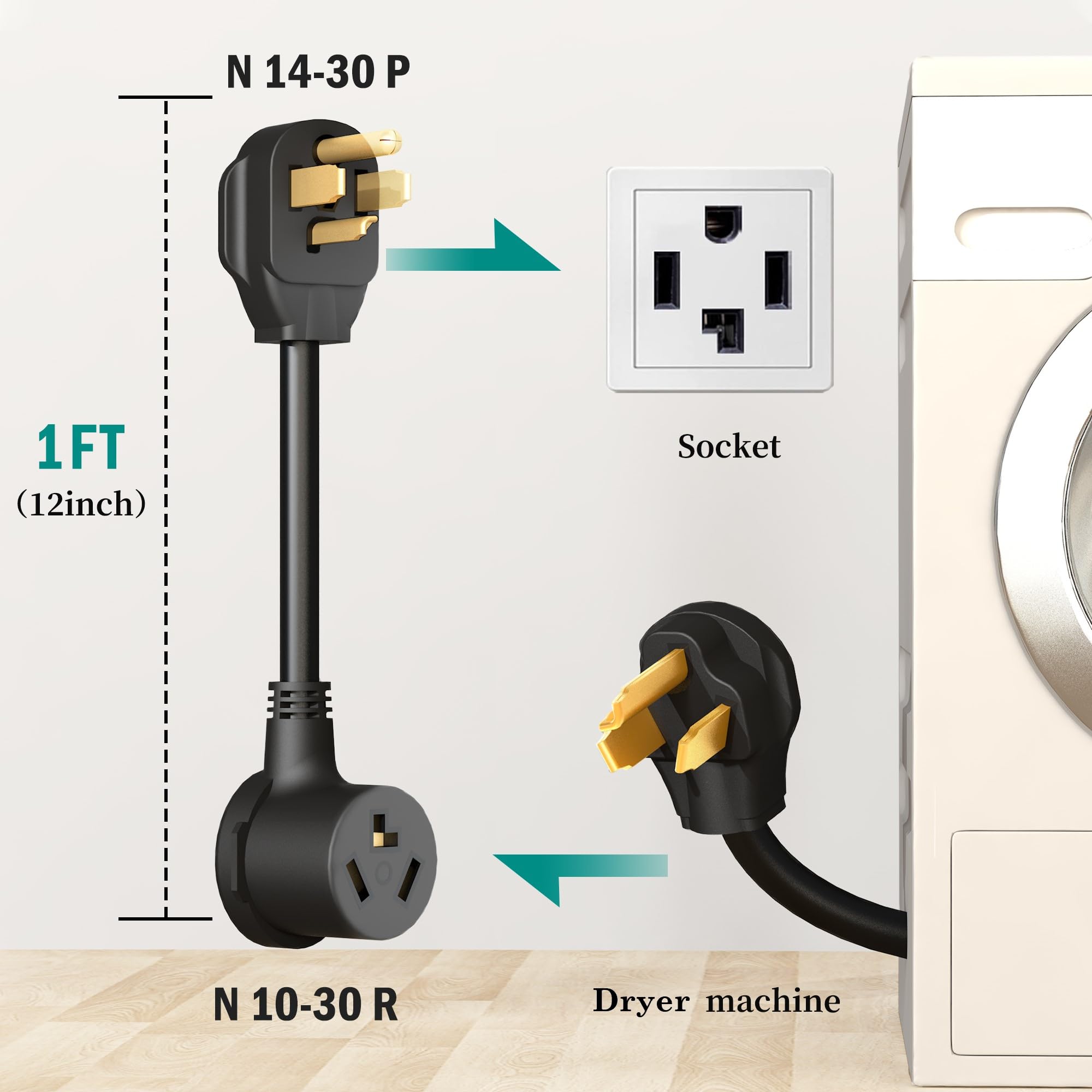 Strightinc 3 Prong To 4 Prong Dryer Plug Adapter, Connects 3 Prong Old Dryer Plug To 4 Prong New Dryer Receptacle, Nema 14 30P T