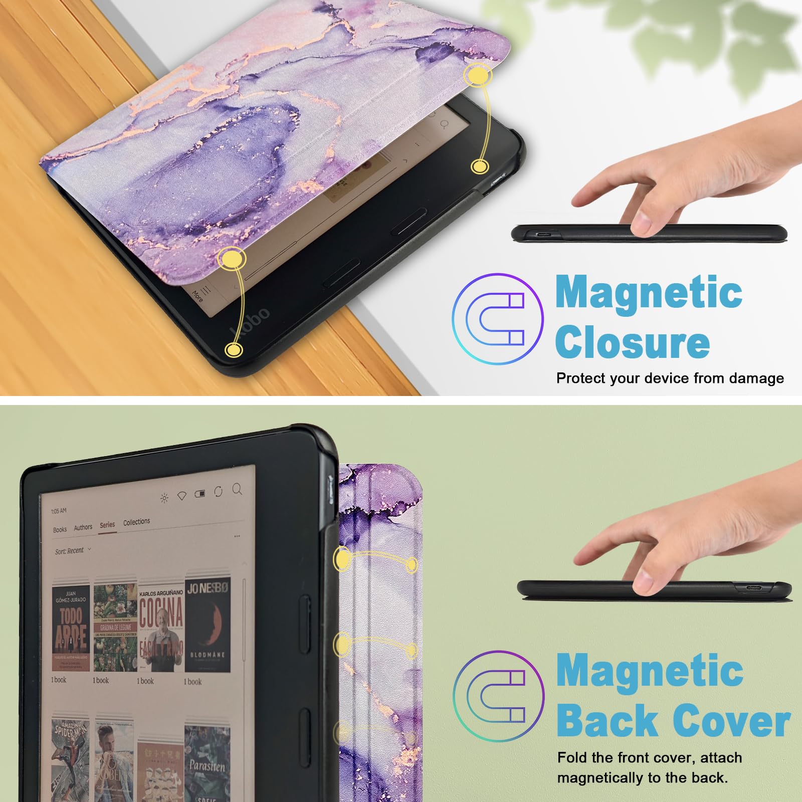 Caweet Case For Kobo Libra Colour (Model:N428, 2024 Release), Ultra Lightweight Pu Leather Shell Cover With Auto Wake/Sleep, Lil