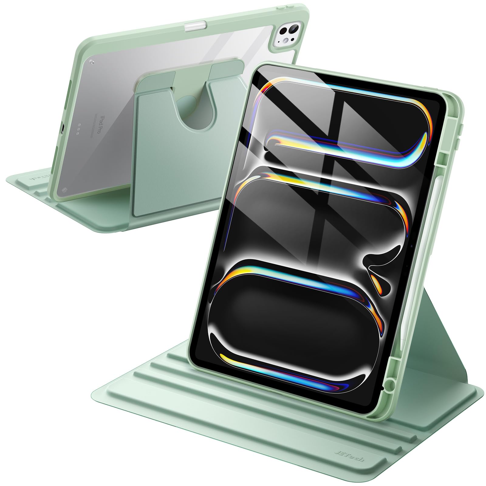 JETech Rotating Case for iPad Pro 13-Inch M4 (2024) with Pencil Holder, 360 Degree Rotation Protective Stand Cover Clear Back, A