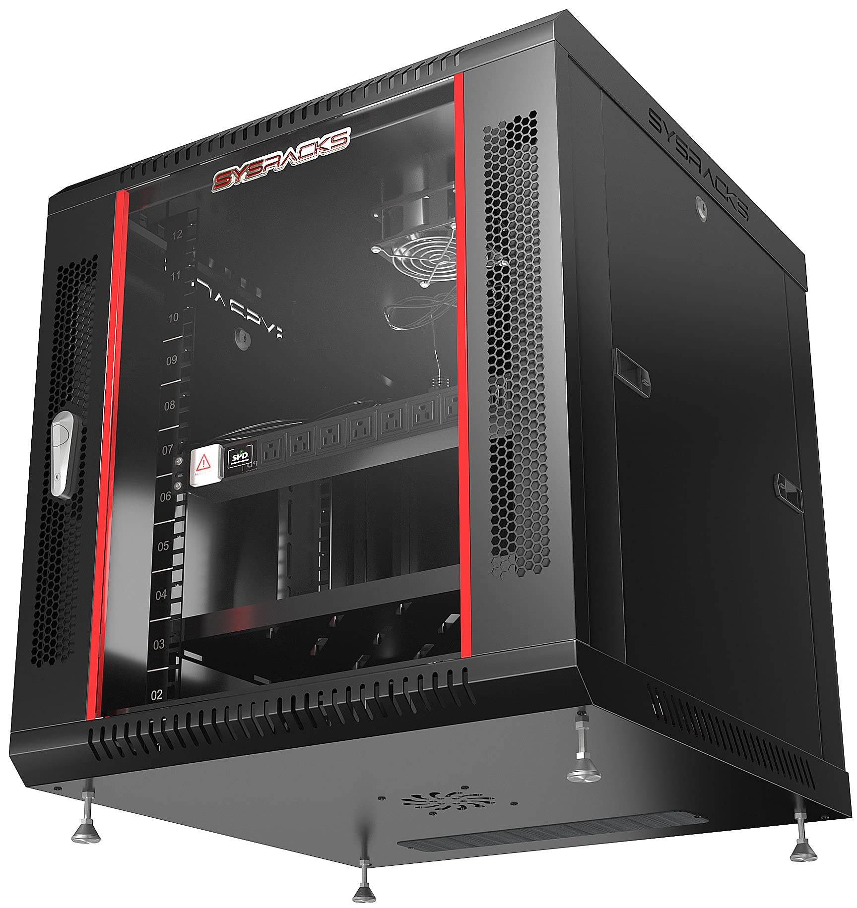 Sysracks 12U Wall Mount Network It Server Cabinet Enclosure Data Cabinet Rack Hq Fully Equipped   Shelf   Cooling Fan   8 Way Pdu