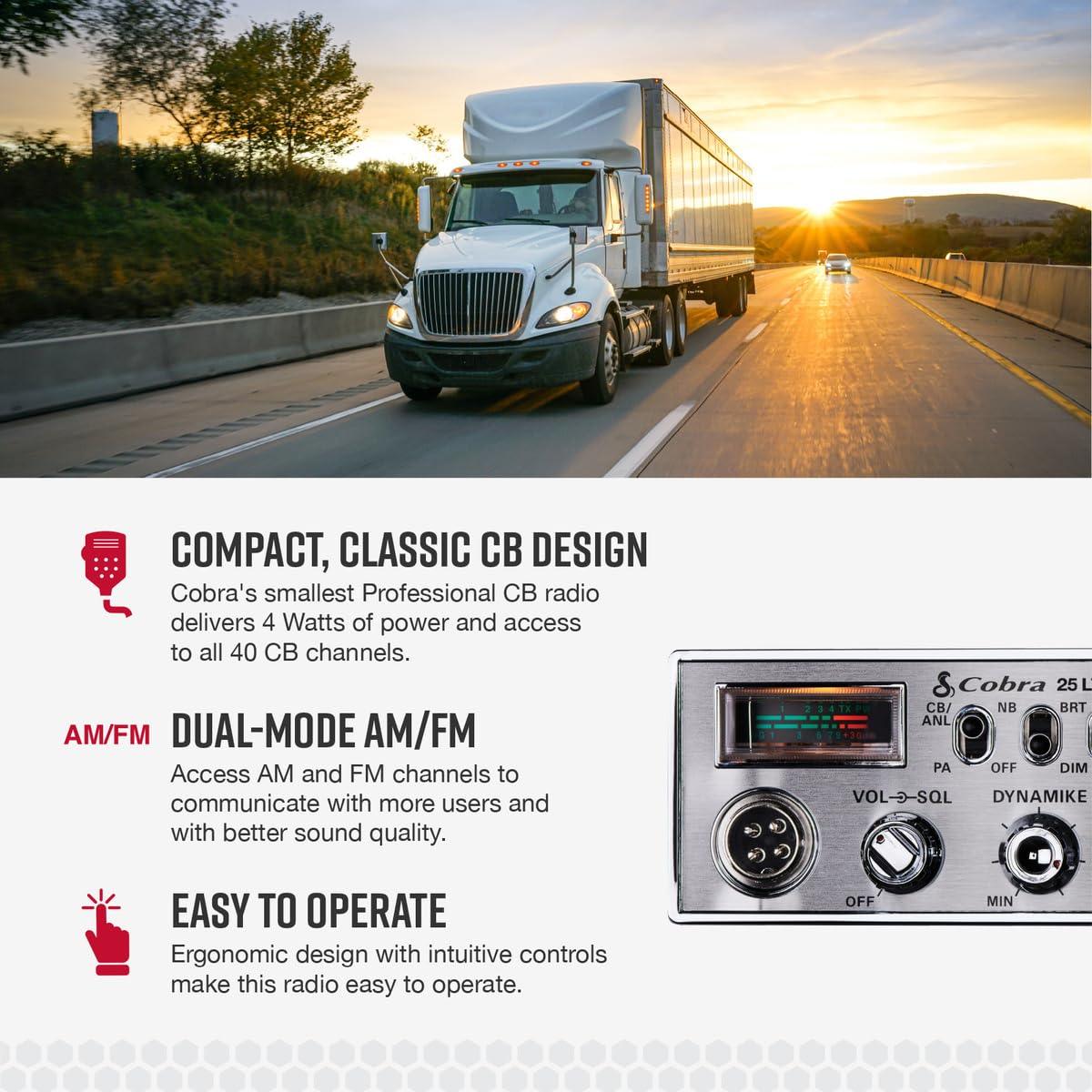 Cobra 25 Ltd Am/Fm Professional Cb Radio � Compact, Easy To Operate, With Dual Mode Access, 4 Watt Output, Full 40 Channels, Adjustable Dynamike Control And Pa Capability, Black