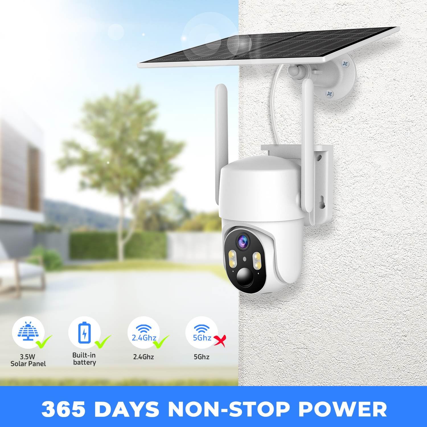 Solar Security Cameras Wireless Outdoor, 2K Hd Wifi Cameras For Home Security, 360 Surveillance Camera With Solar Panel Battery, Color Night Vision, 2 Way Talk, Pir Motion Detection, Cloud Storage